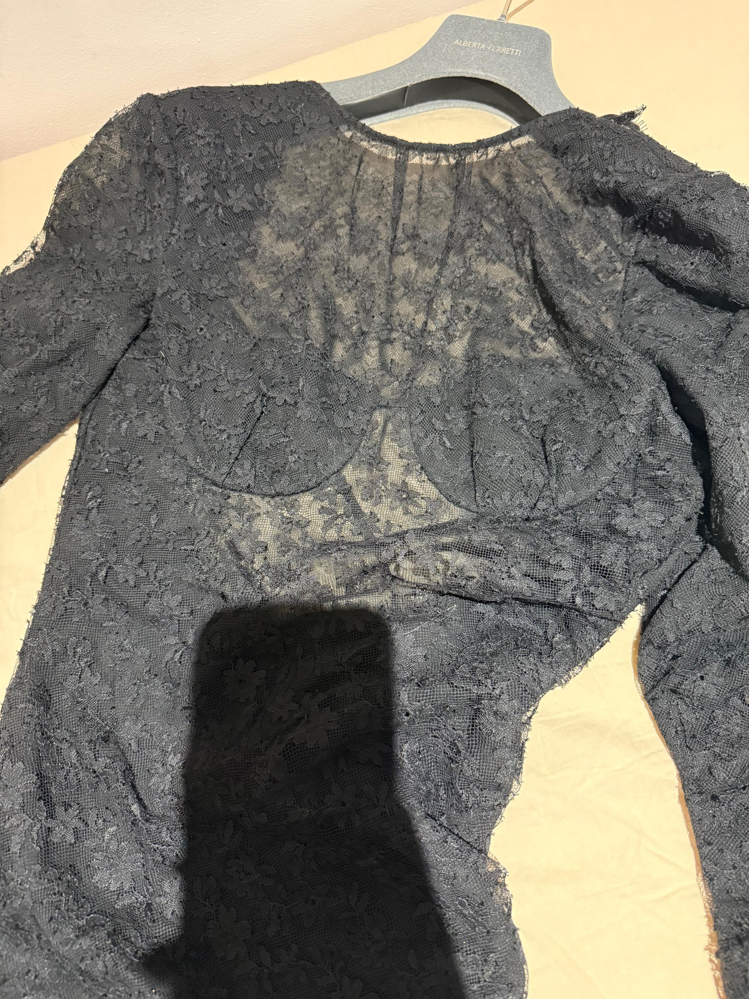 Alessandra Rich Open Back Black Silk Lace Dress