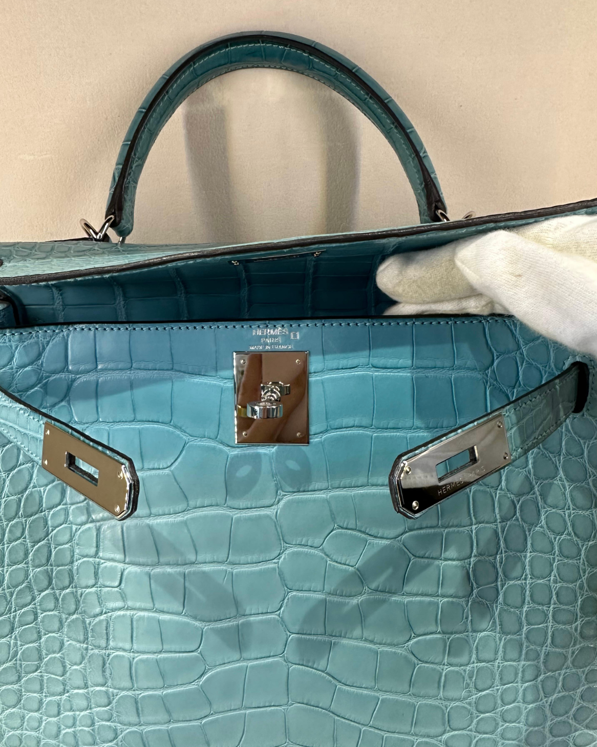 Hermes Bleu St Cyr Matte Croc Kelly 28