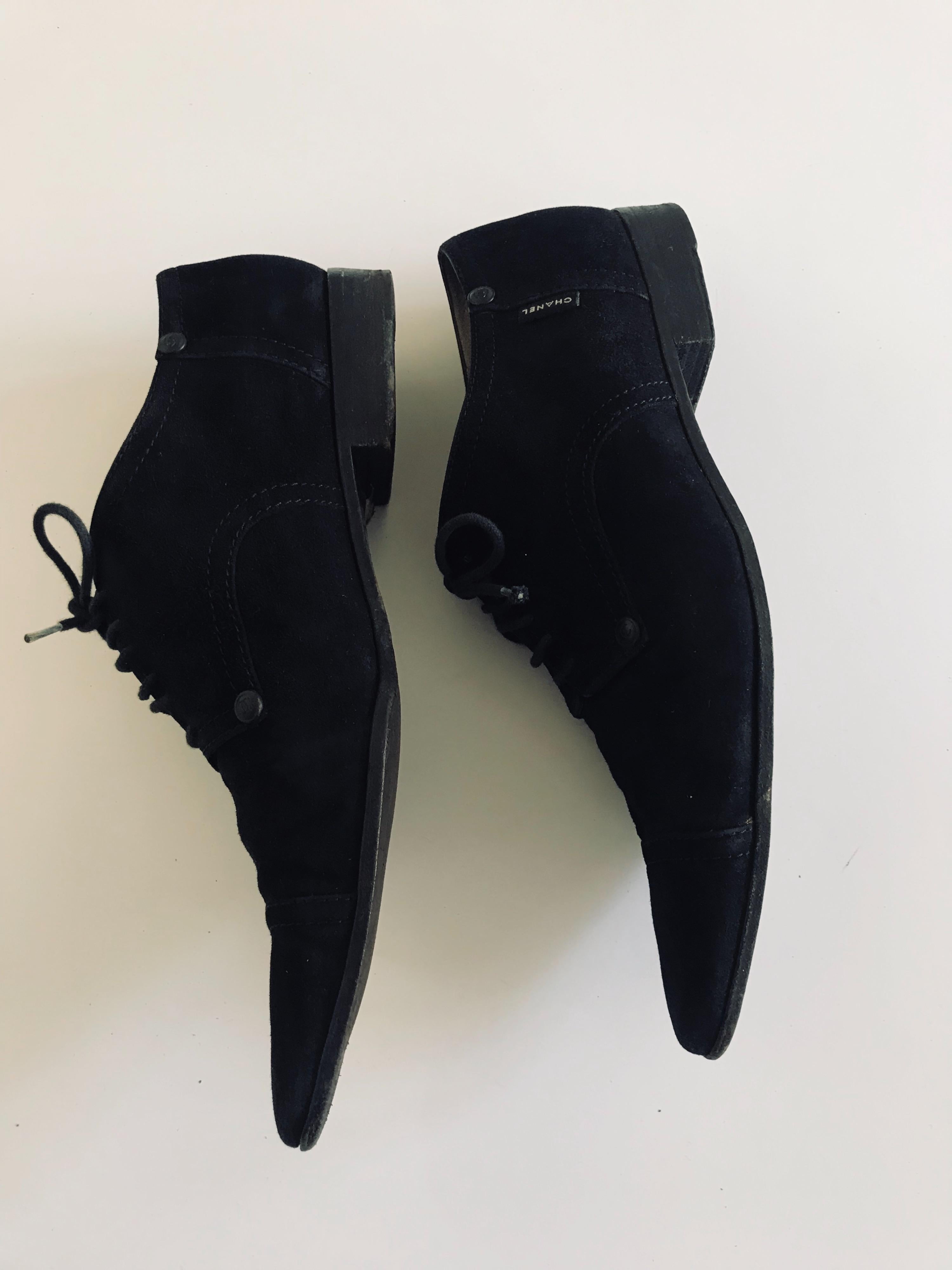 Vintage Black Suede Point Toe Oxford Shoes