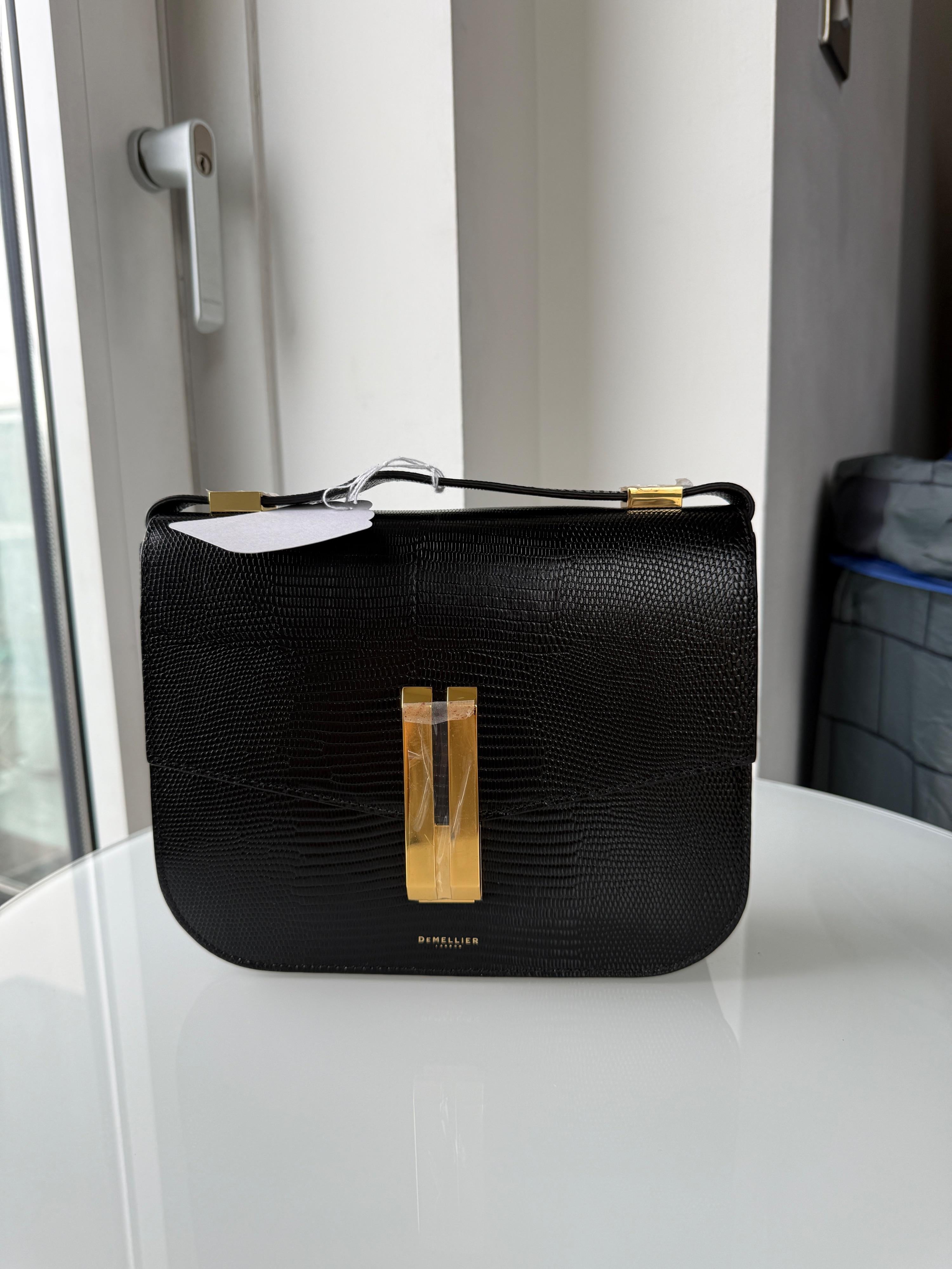 Demellier Black Faux Lizard Shoulder Bag