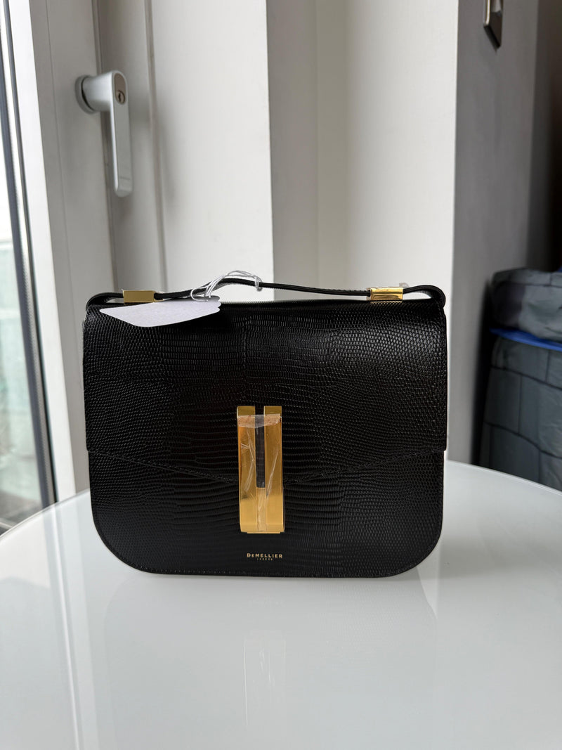 Demellier Black Faux Lizard Shoulder Bag
