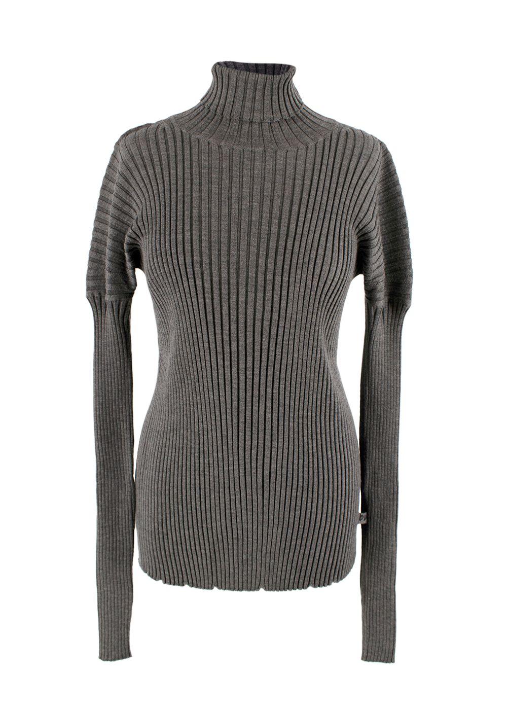 Bottega Veneta Grey Ribbed Knit Turtleneck Top