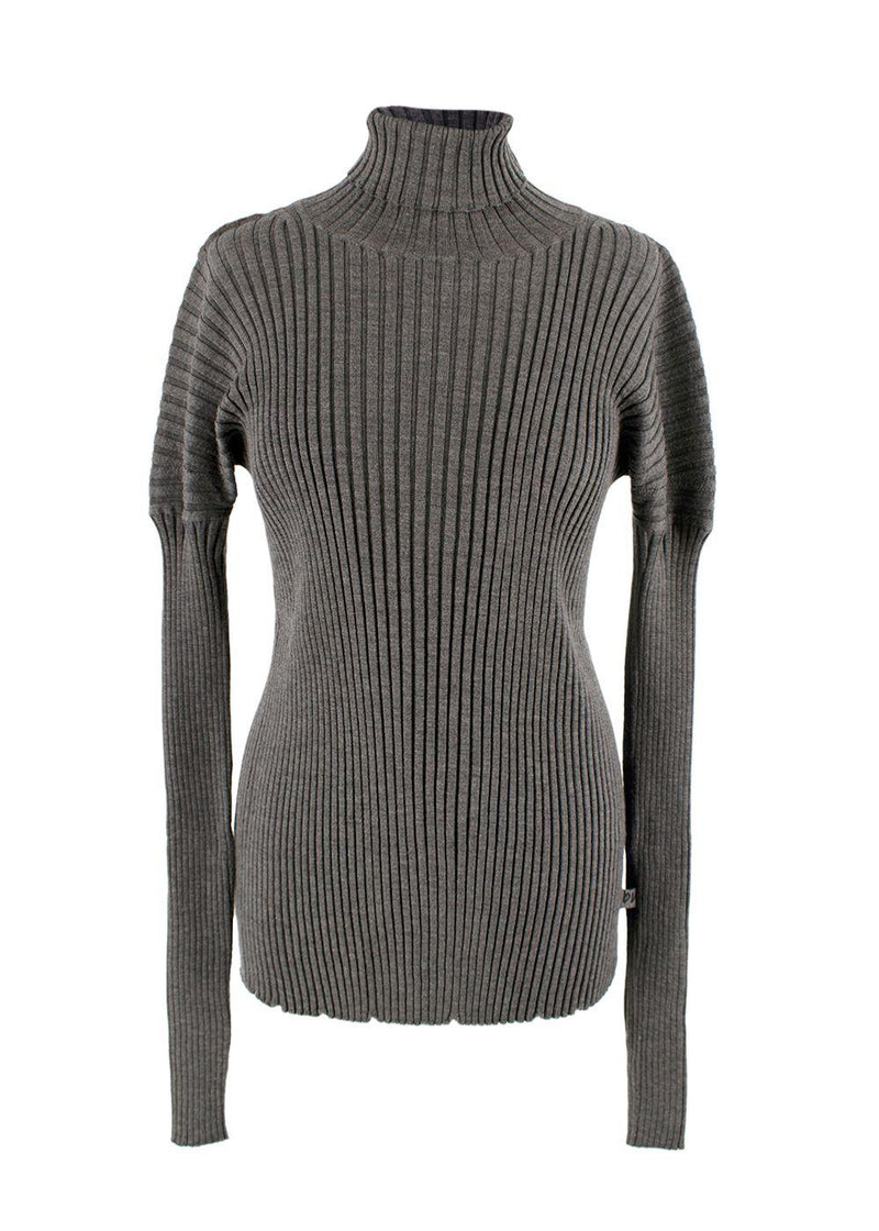 Bottega Veneta Grey Ribbed Knit Turtleneck Top