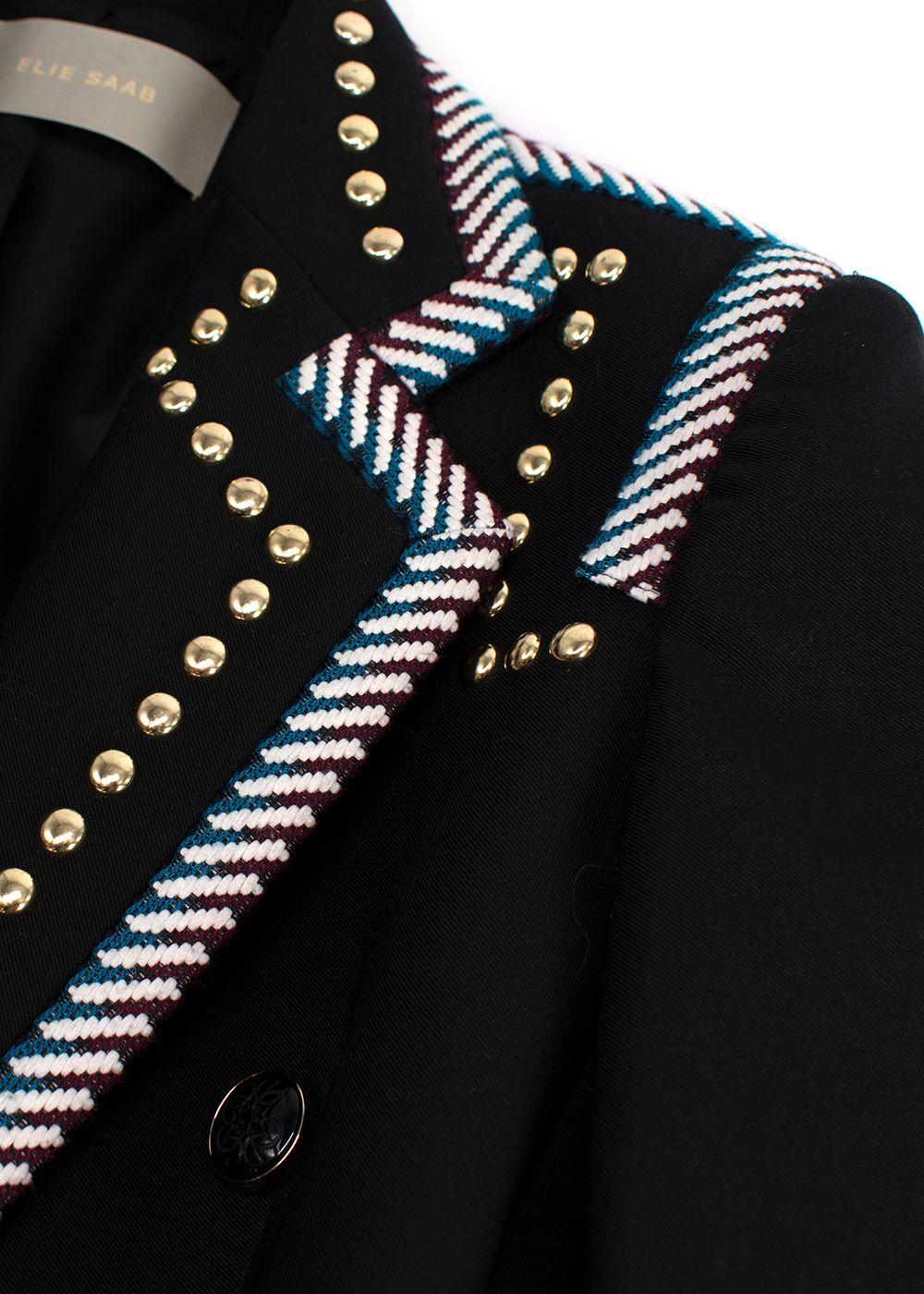 Elie Saab Black Studded Contrast Trim Blazer