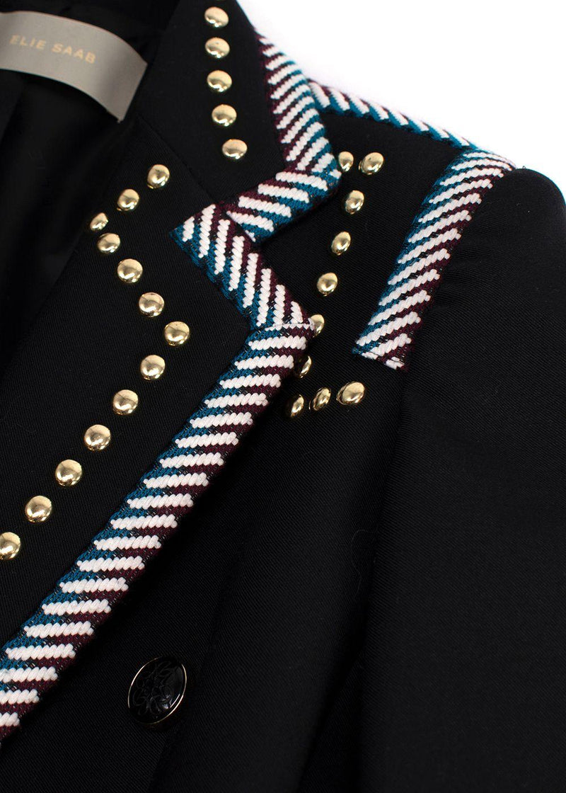 Elie Saab Black Studded Contrast Trim Blazer