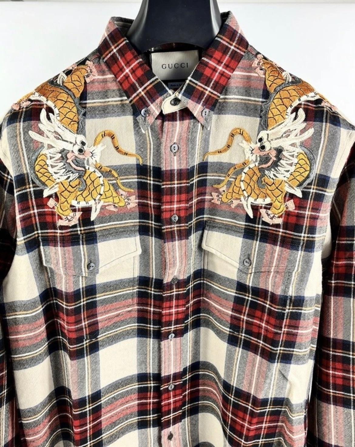 Gucci  Embroidered Tartan Flannel Shirt
