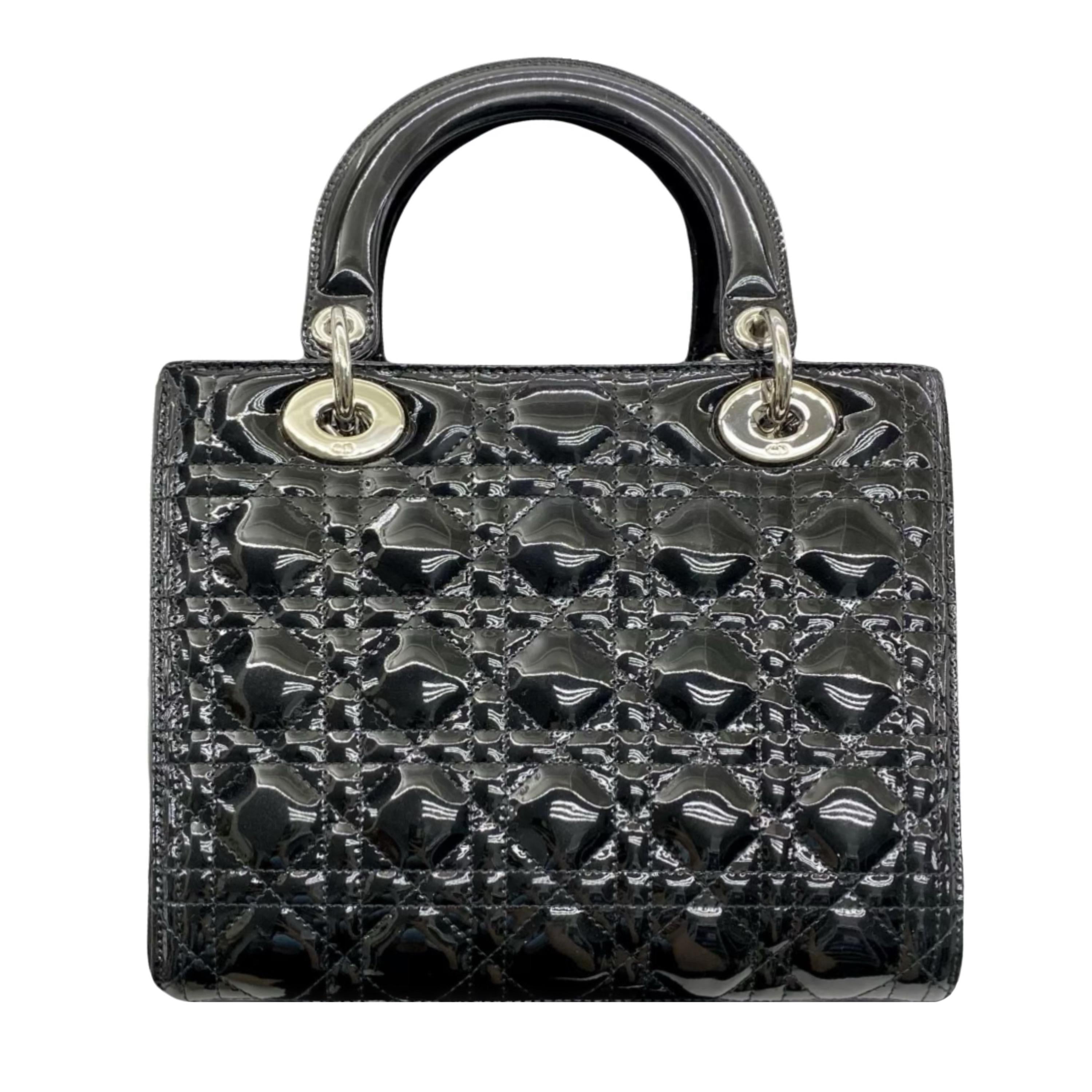 Dior Black Patent Leather Medium Lady Dior
