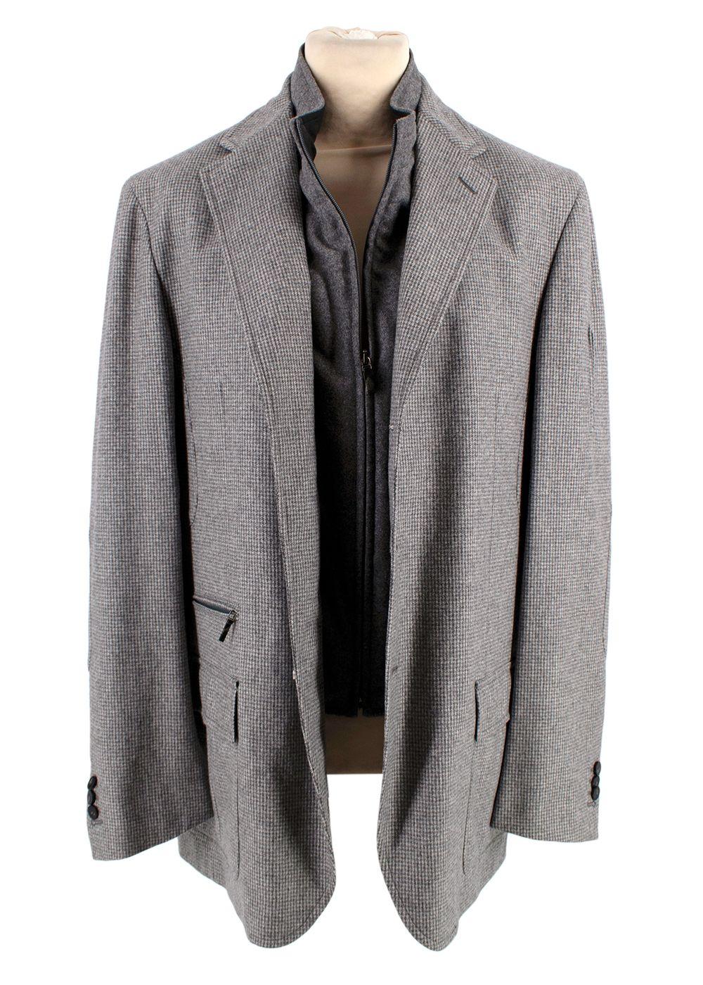 Pal Zileri Grey Houndstooth Single Breasted Wool Scooter Jacket