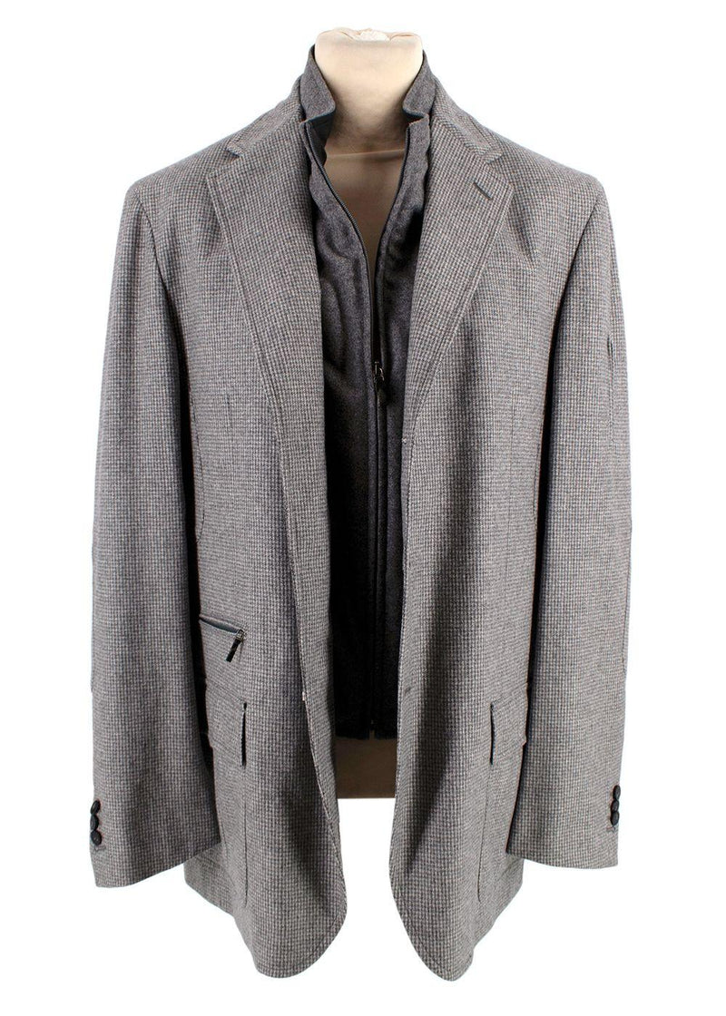 Pal Zileri Grey Houndstooth Single Breasted Wool Scooter Jacket