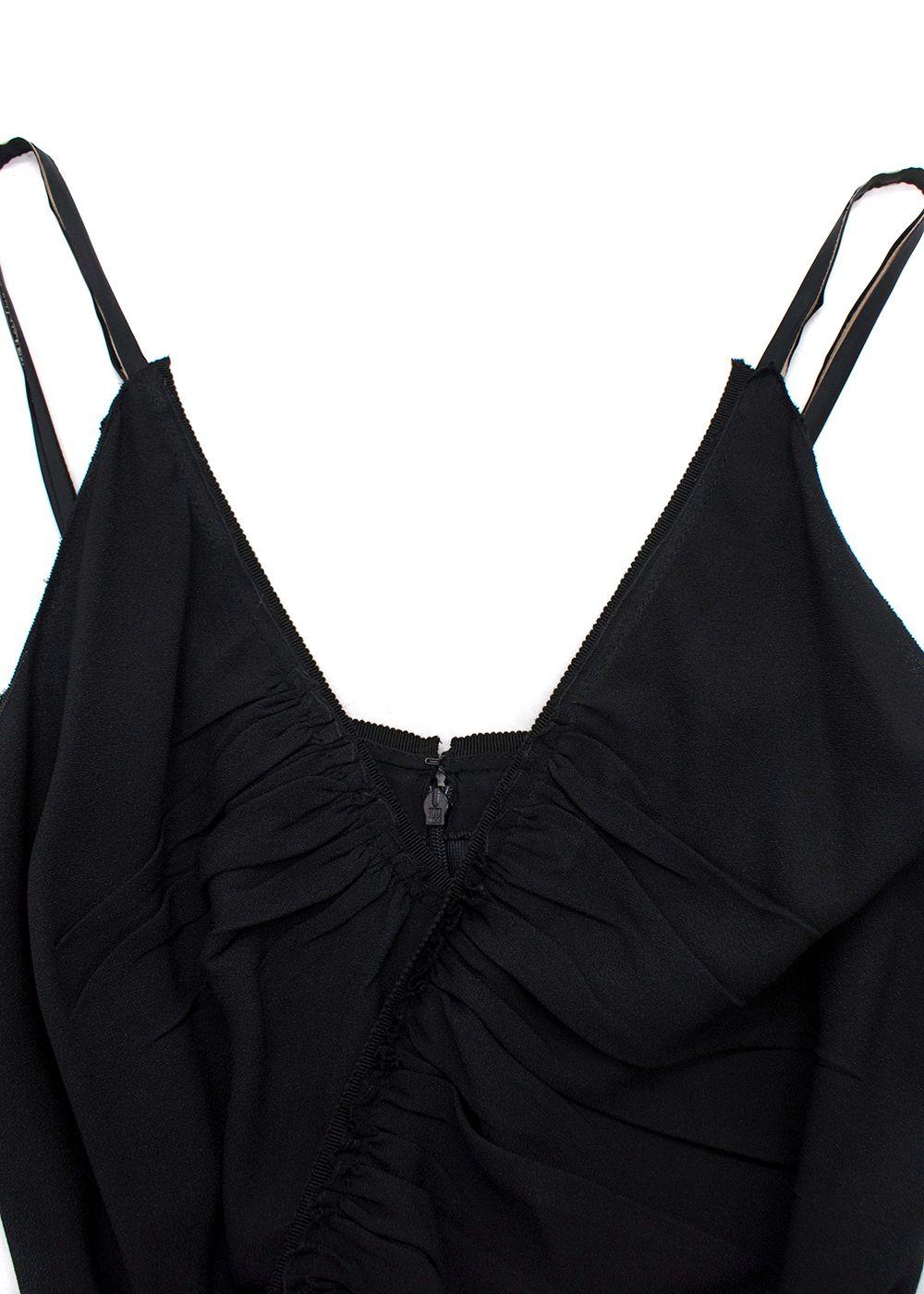 Prada Black Ruched Laced Hem Midi Dress