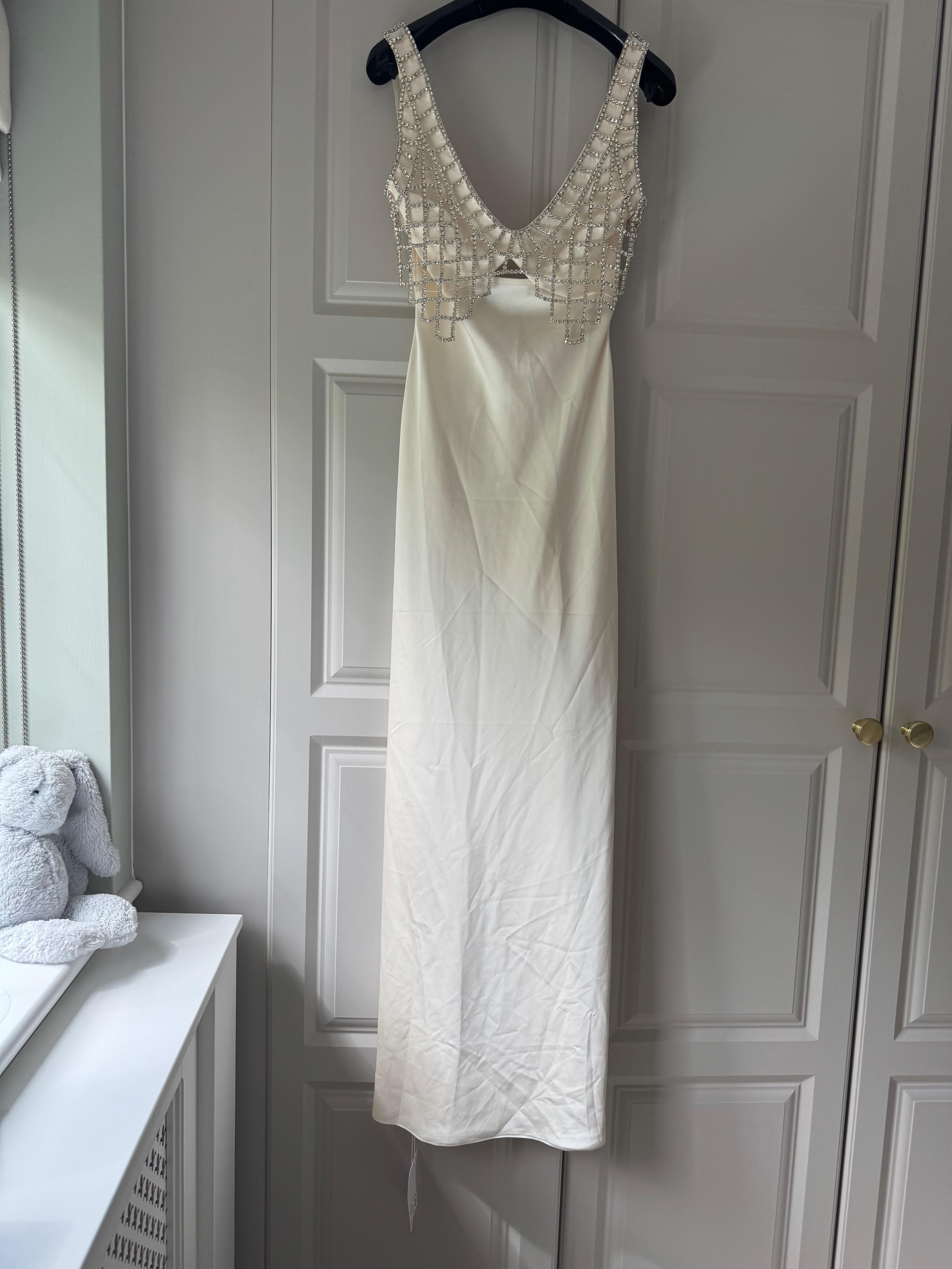 Crystal Bralette Cream Satin Maxi Dress