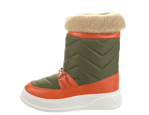Gucci Horsebit Khaki Nylon and Shearling Snow Boots