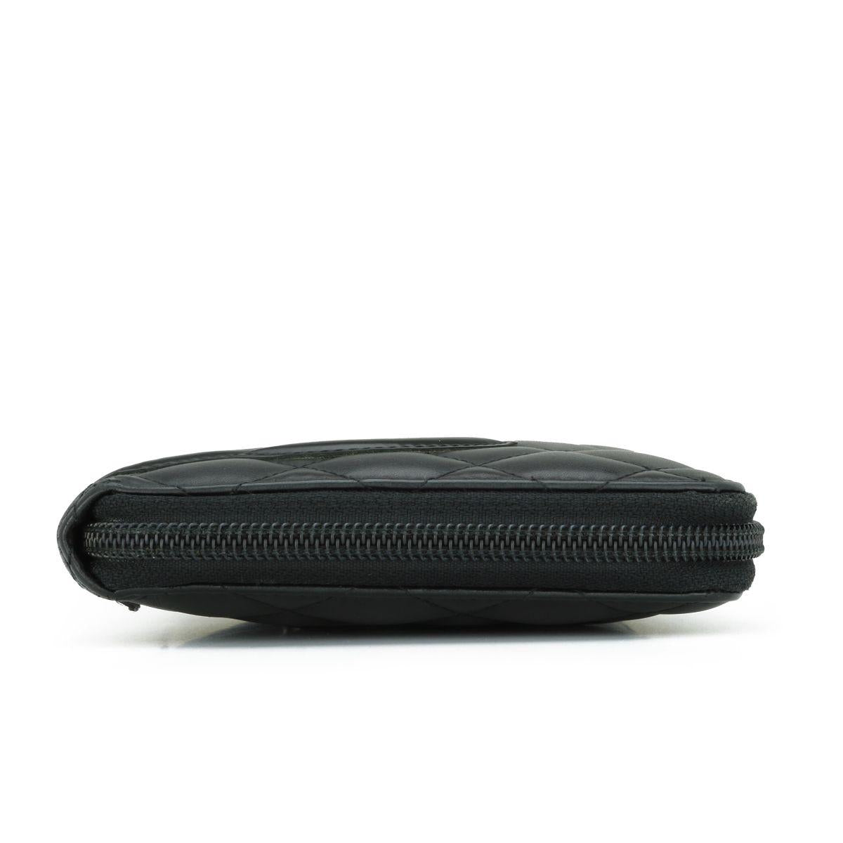 Chanel Black Lambskin Cambon Long Zip Wallet