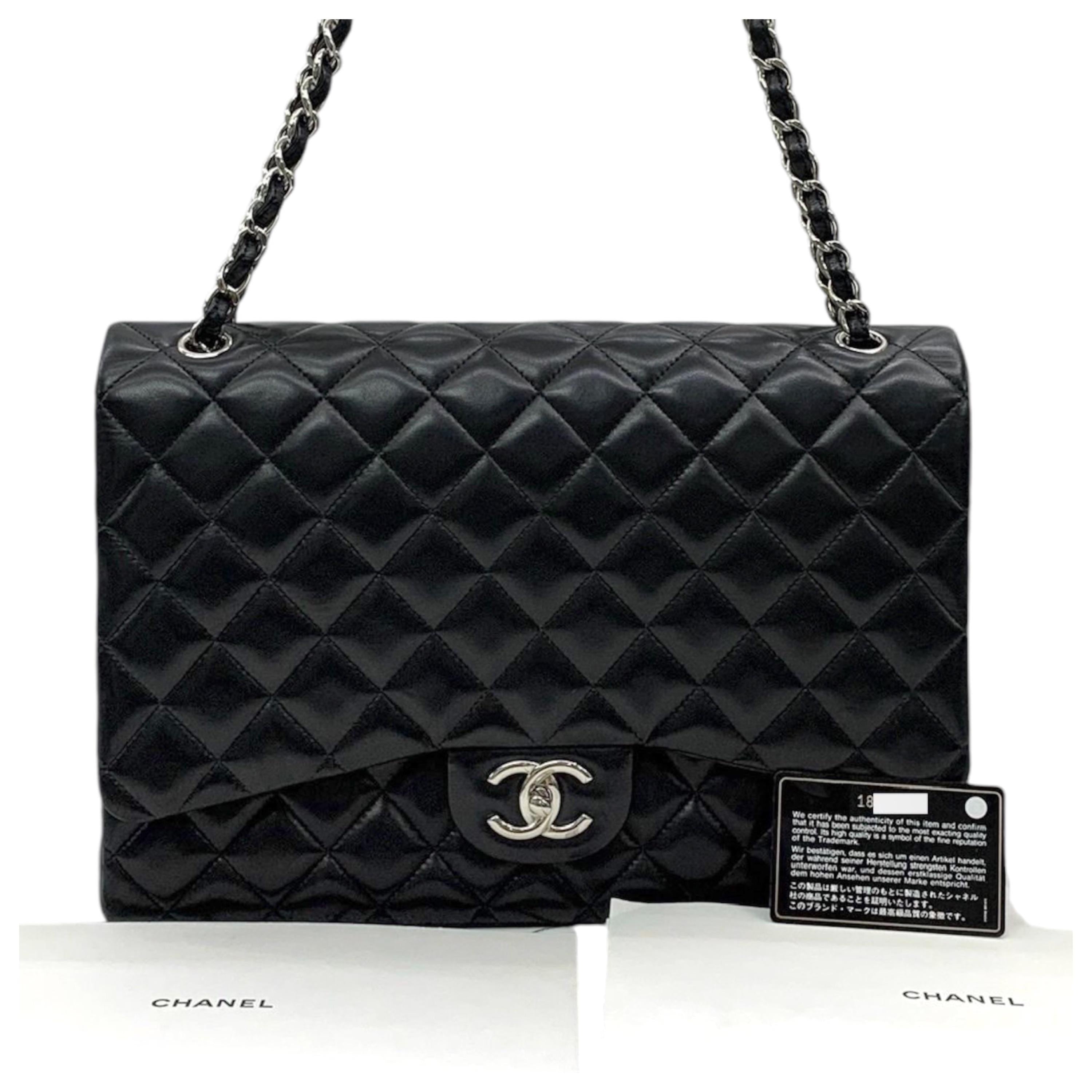 Chanel Black Lambskin Maxi Double Flap Bag