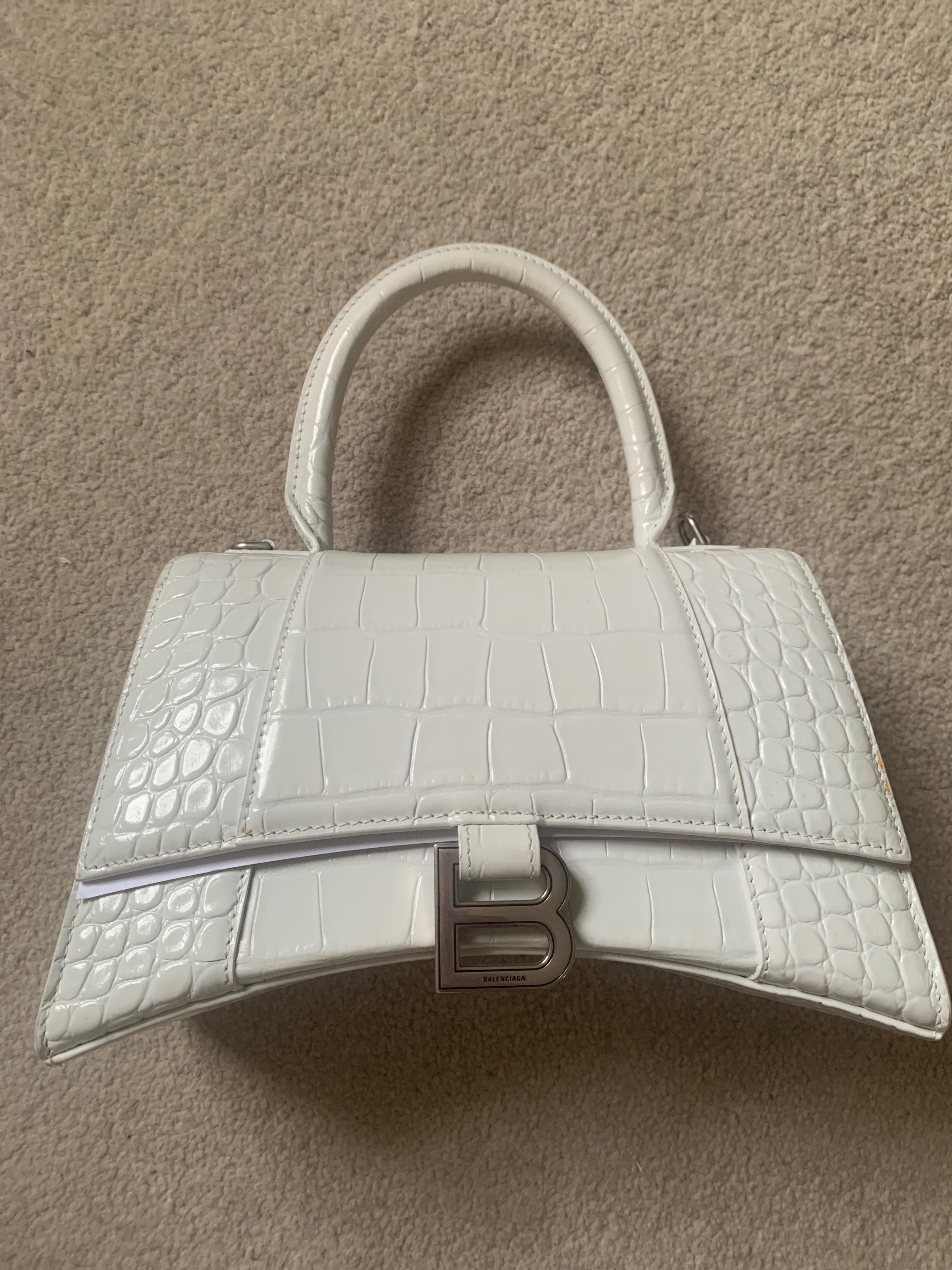 Small White Croc Embossed Hourglass Bag