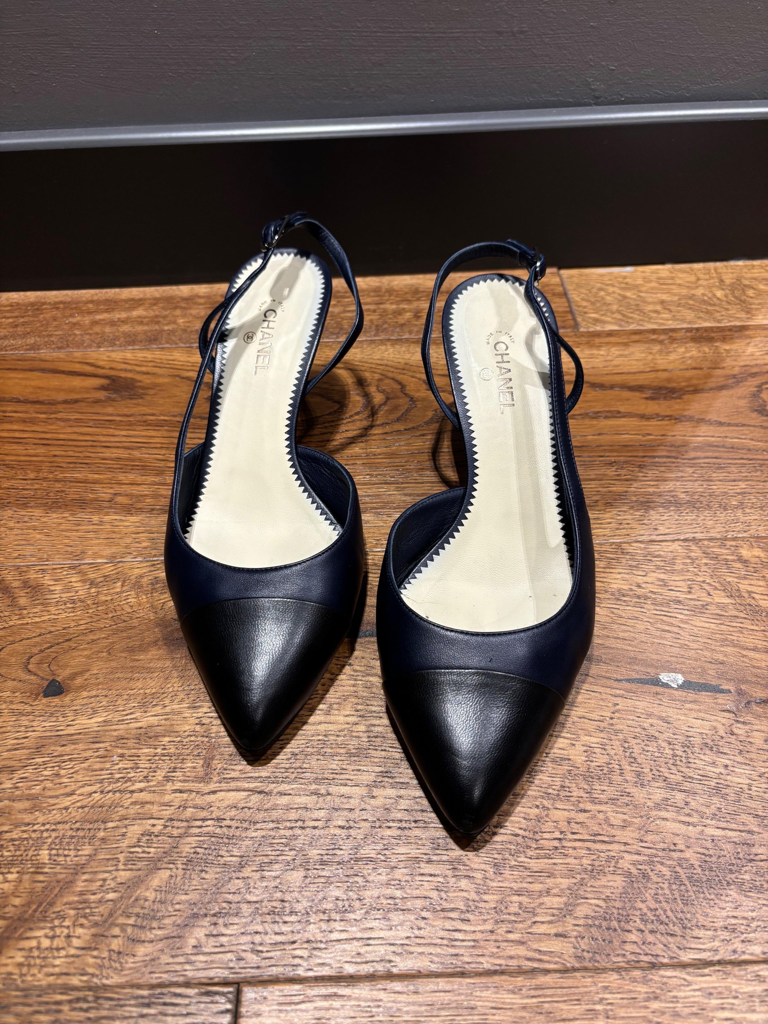 Chanel Bicolour Leather Slingback Sandals