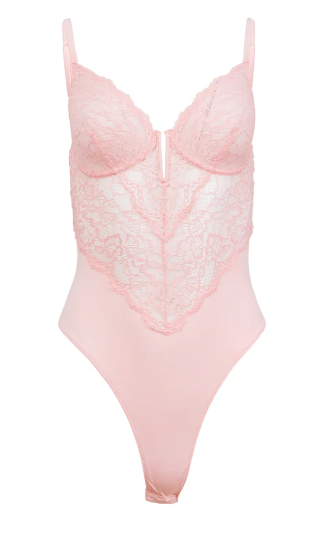 Fleur Du Mal Peach Blossom Lace Bodysuit