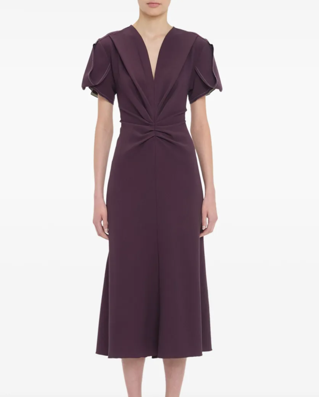 Victoria Beckham Gathered V-neck Midi Dress