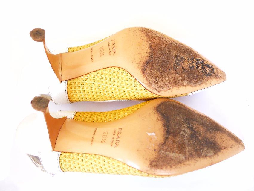 Prada Leather Raffia Slingback Heels