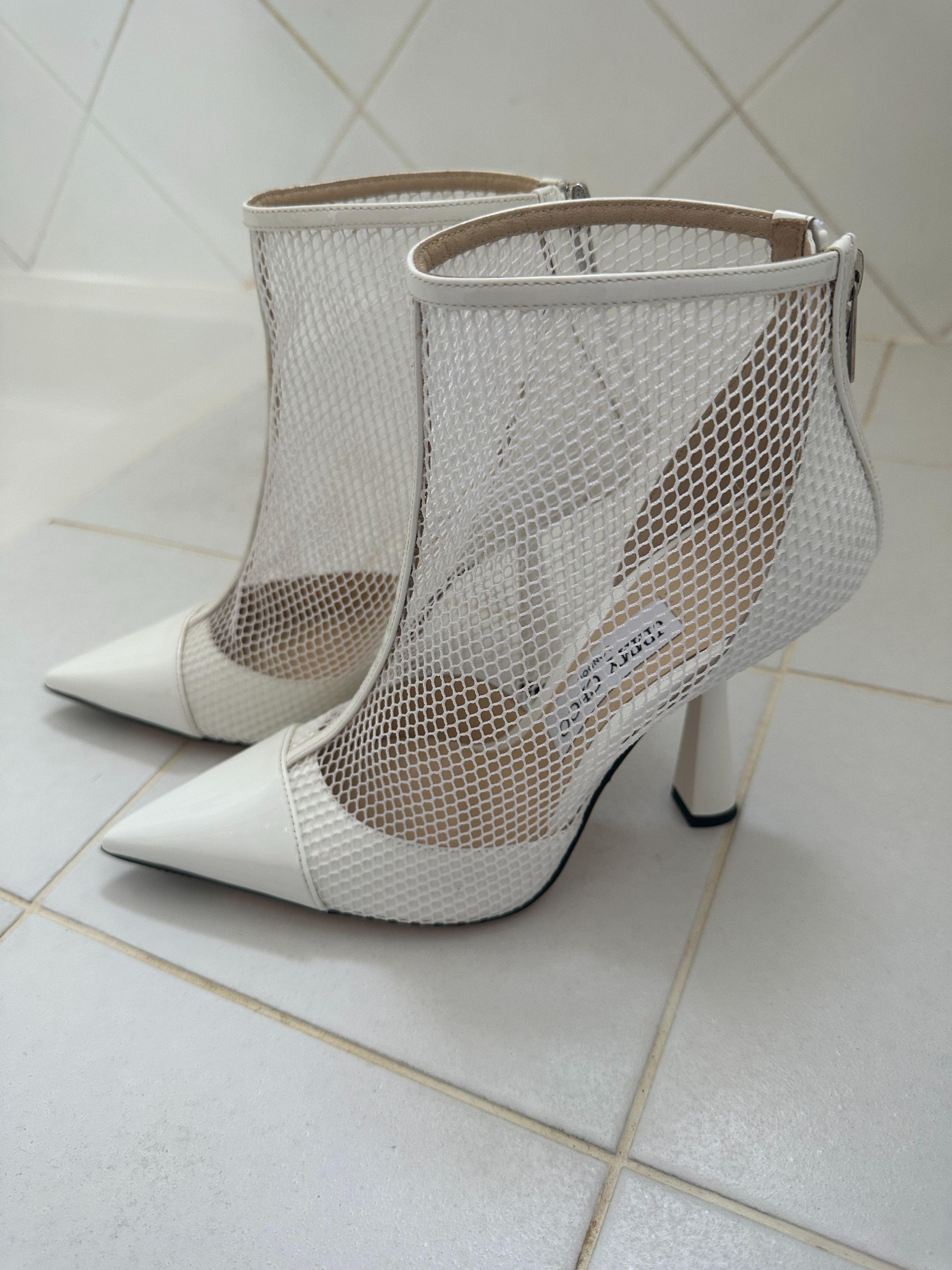 Jimmy Choo White Mesh and Leather Kix Ankle Boots