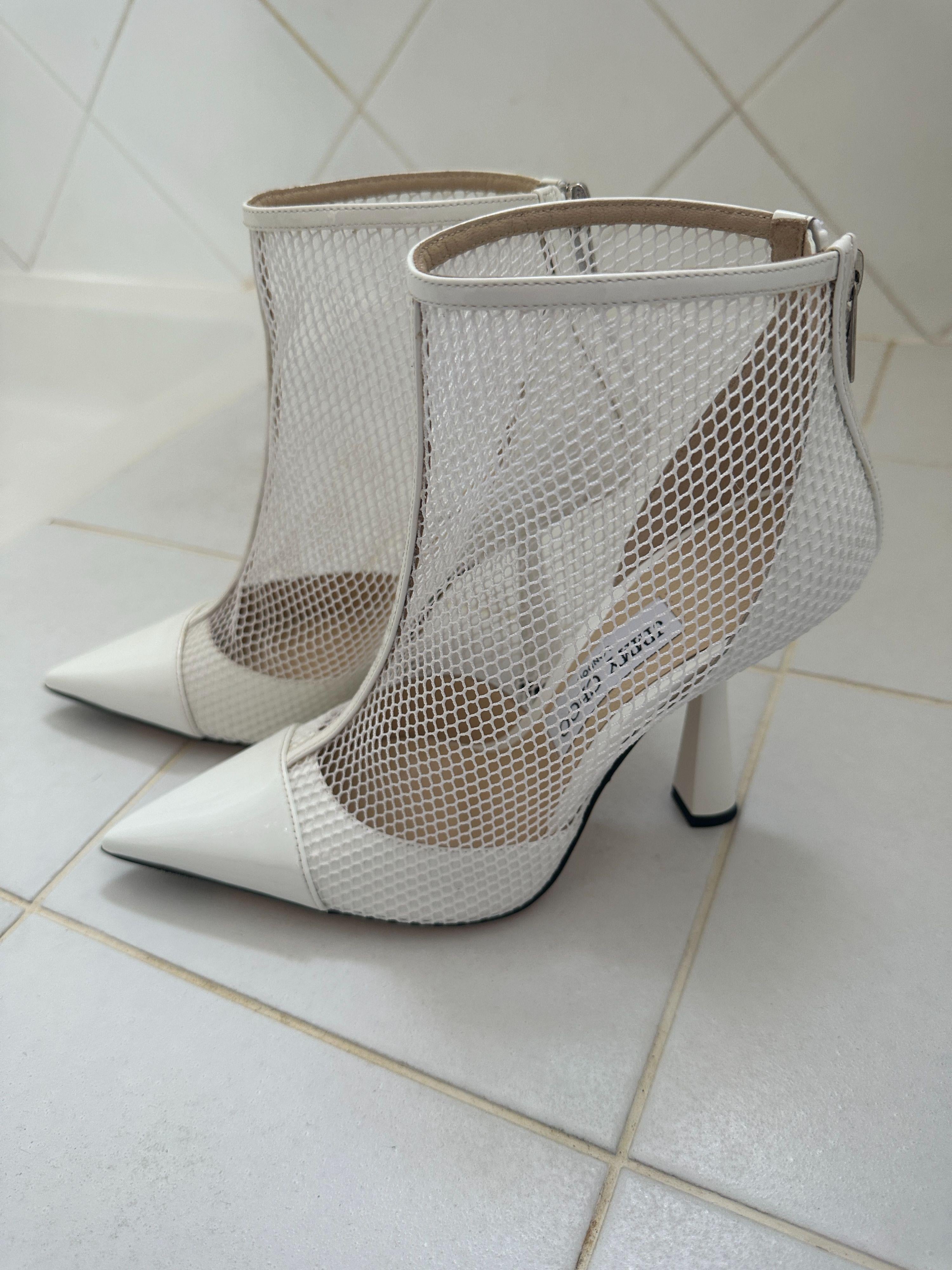 Jimmy Choo White Mesh and Leather Kix Ankle Boots