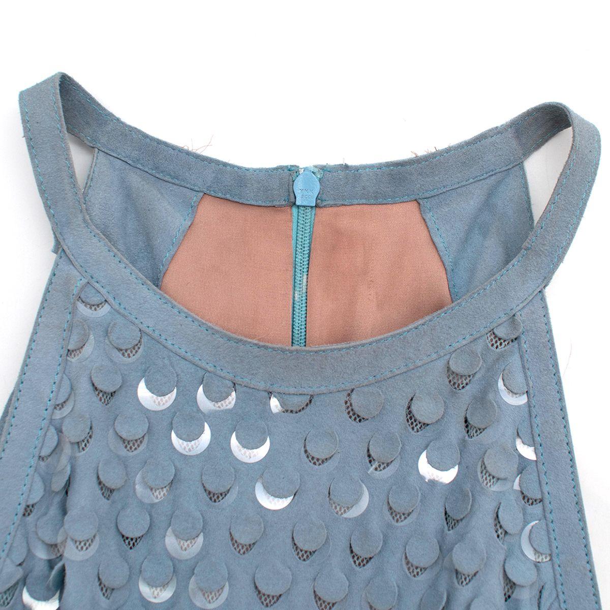 Blue Suede Sequin Embellished Sleeveless Dress