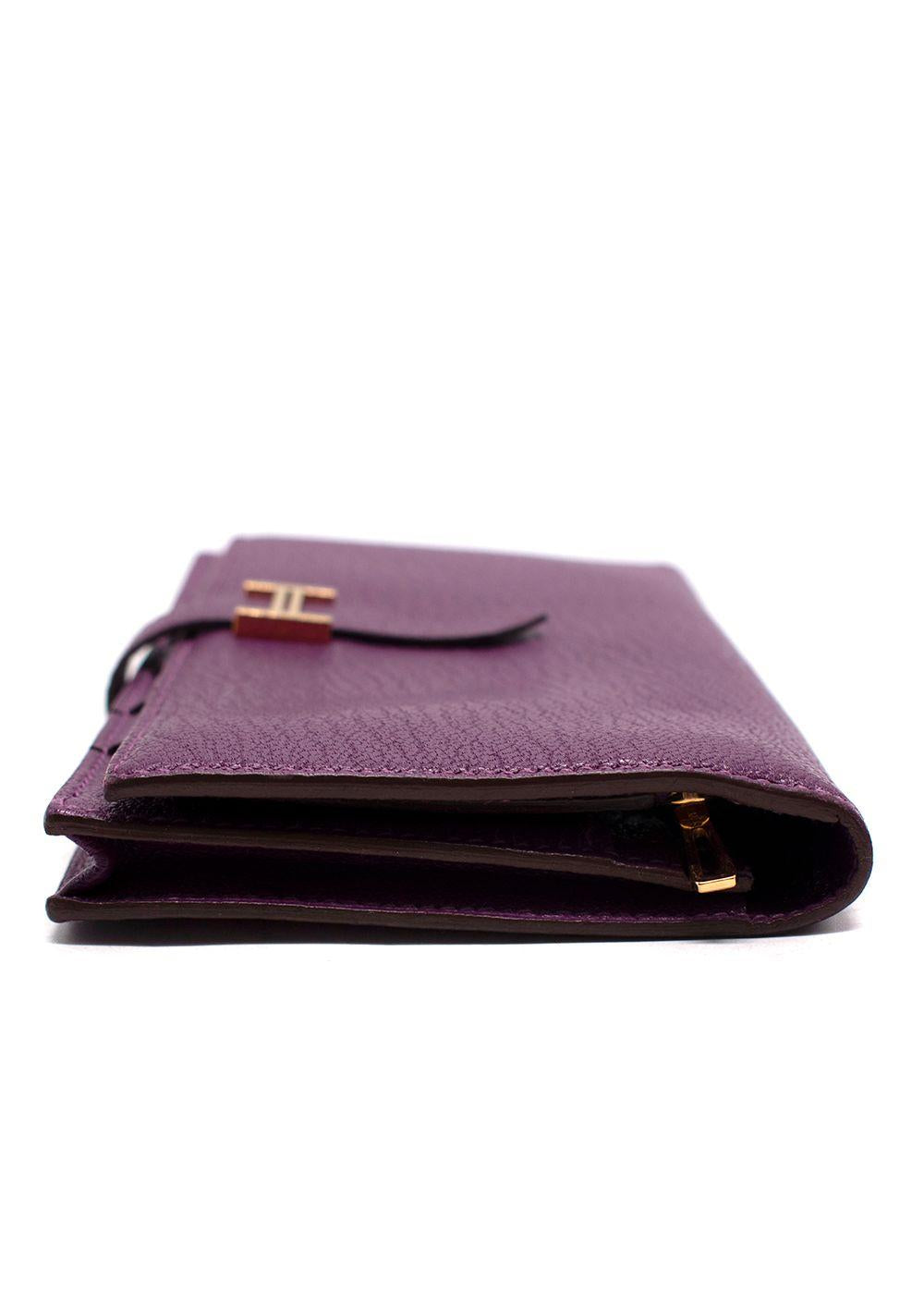 Hermes Purple Bearn Wallet with Gold Hardware