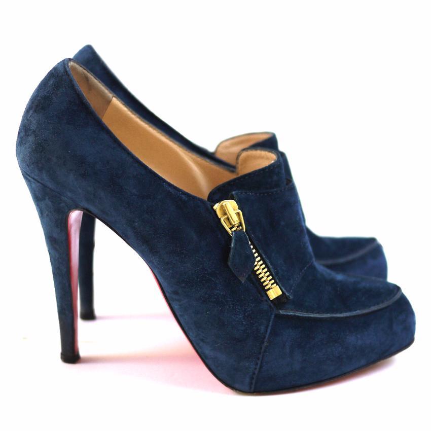 Christian Louboutin Blue Lapono Suede Leather Ankle Boots