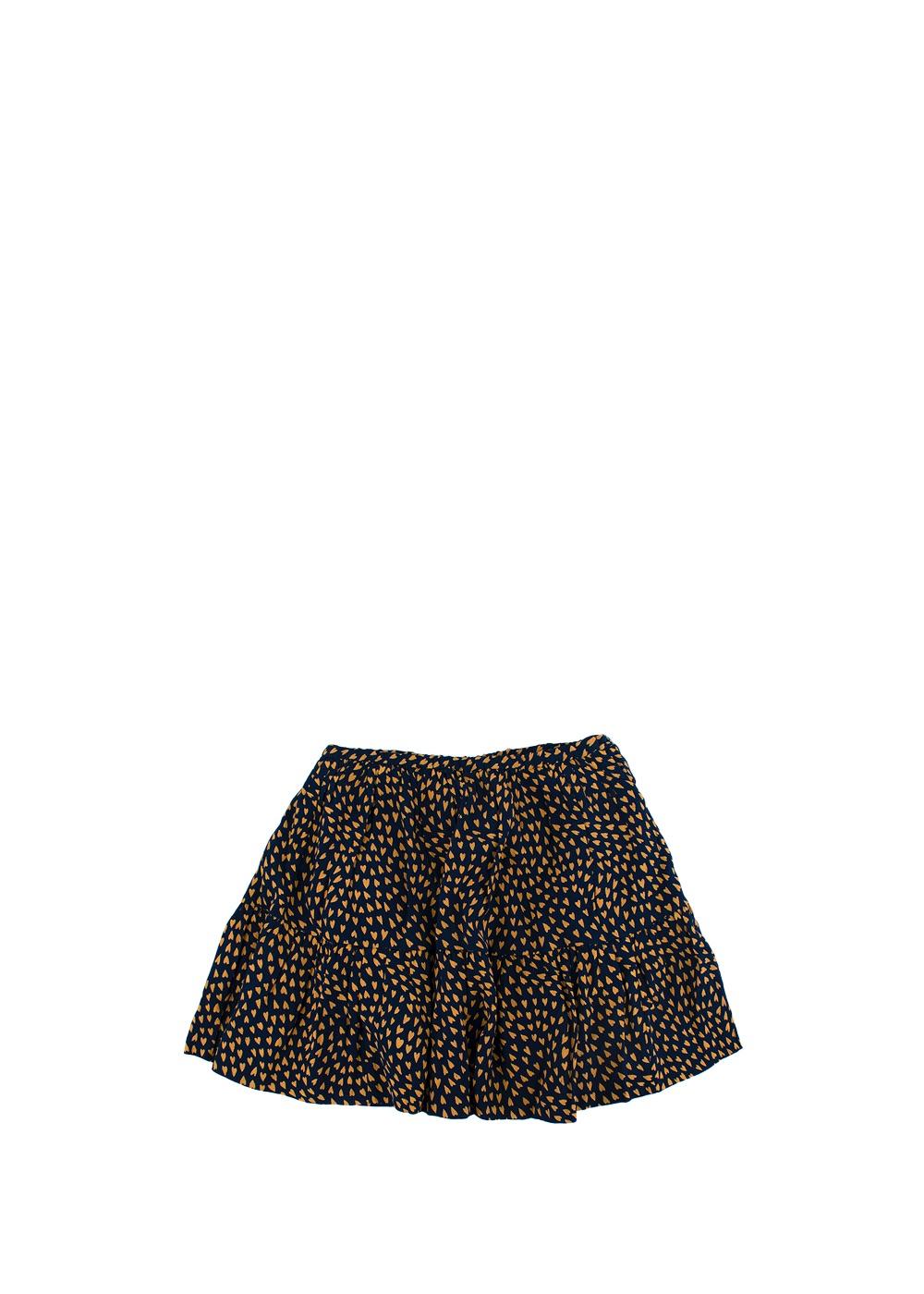 Mustard Heart Print Crepe Skater Skirt