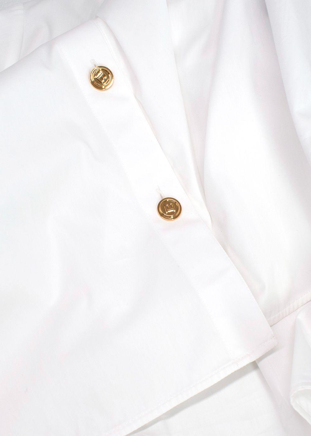 Balmain White Cotton Button-down Collarless Shirt