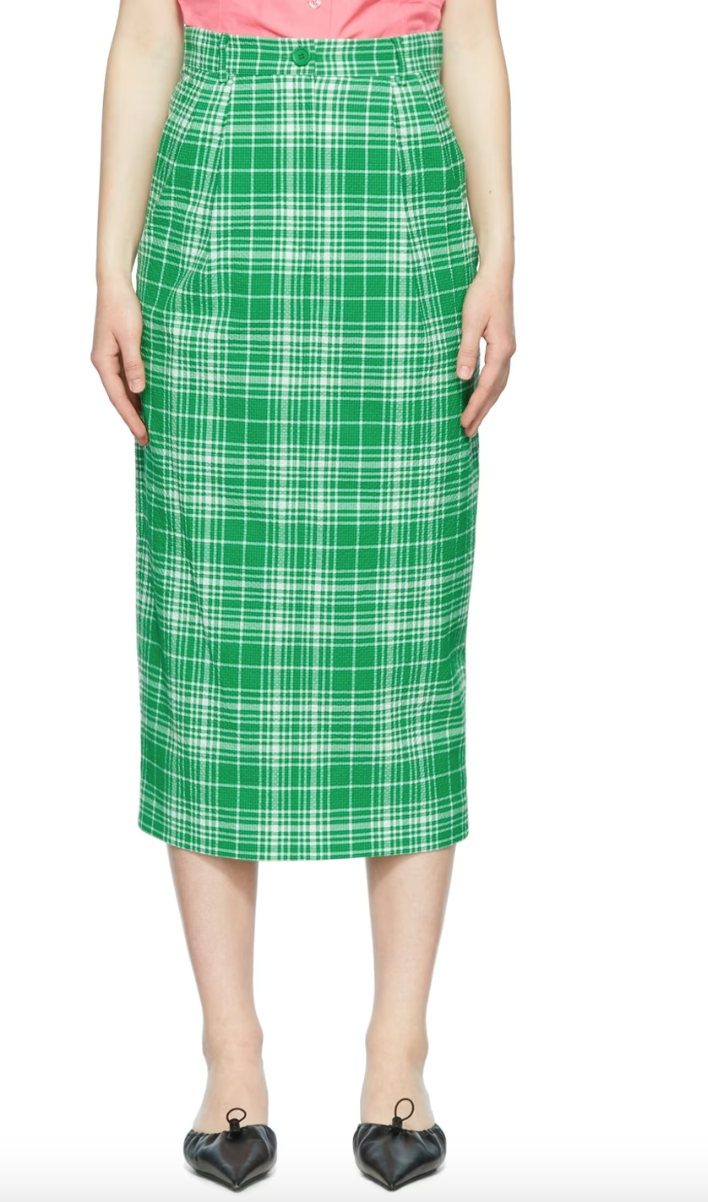 Sportmax Green Check Midi Skirt