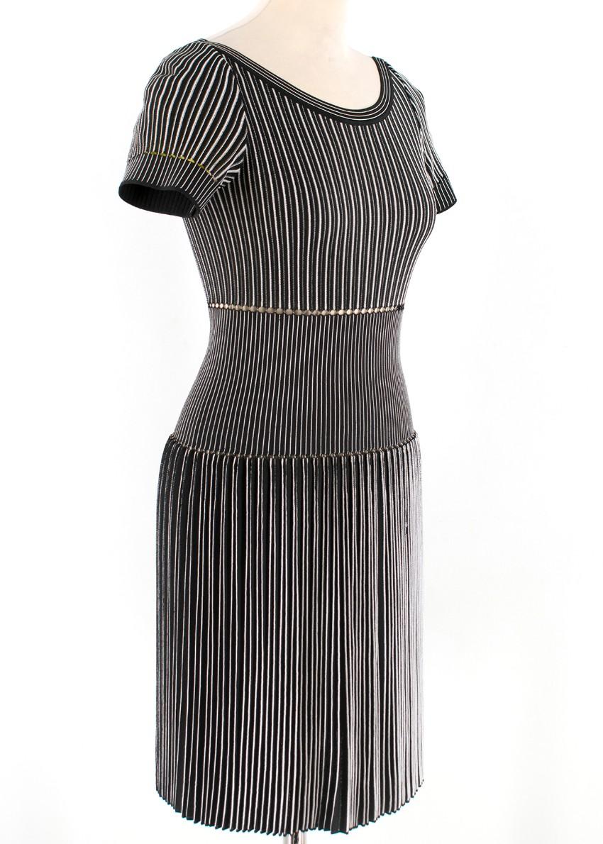 Alaia Black & White Striped Knit Skater Dress