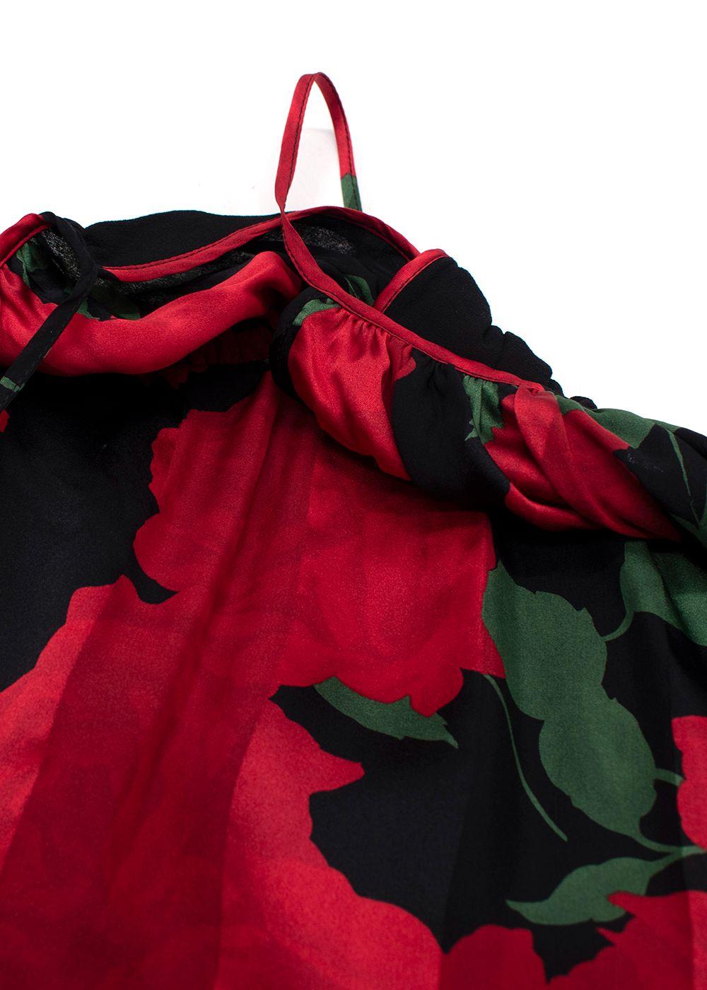 Saint Laurent Rose Print Silk Slip Dress