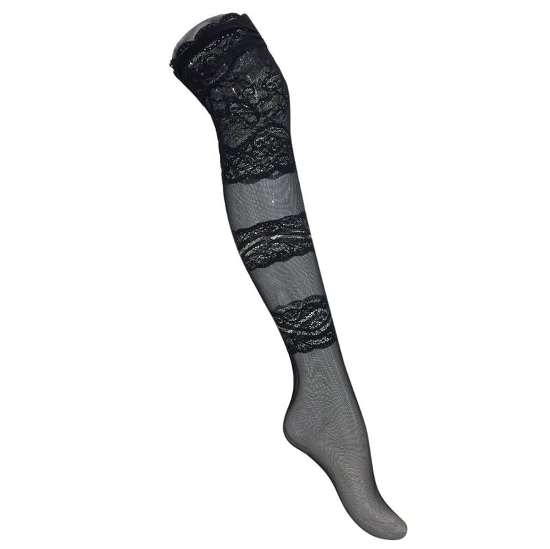 Cotton Club Couture Black Leavers Lace & Tulle Hold-ups