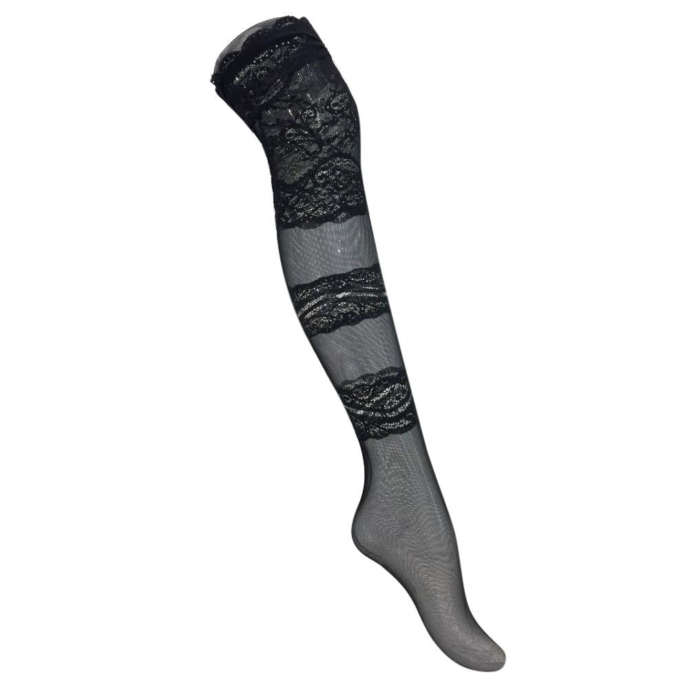 Cotton Club Couture Black Leavers Lace & Tulle Hold-ups