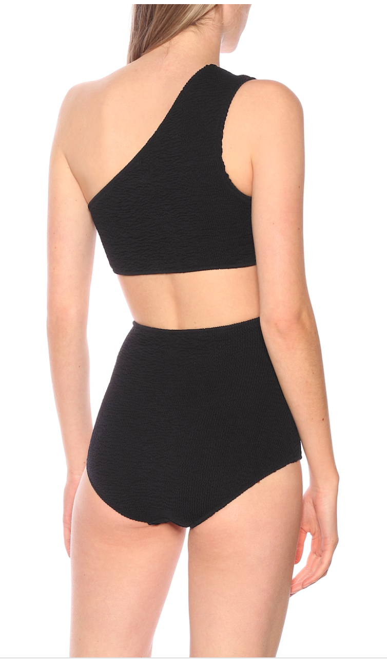 Bottega Veneta Black Smocked Jersey Bikini