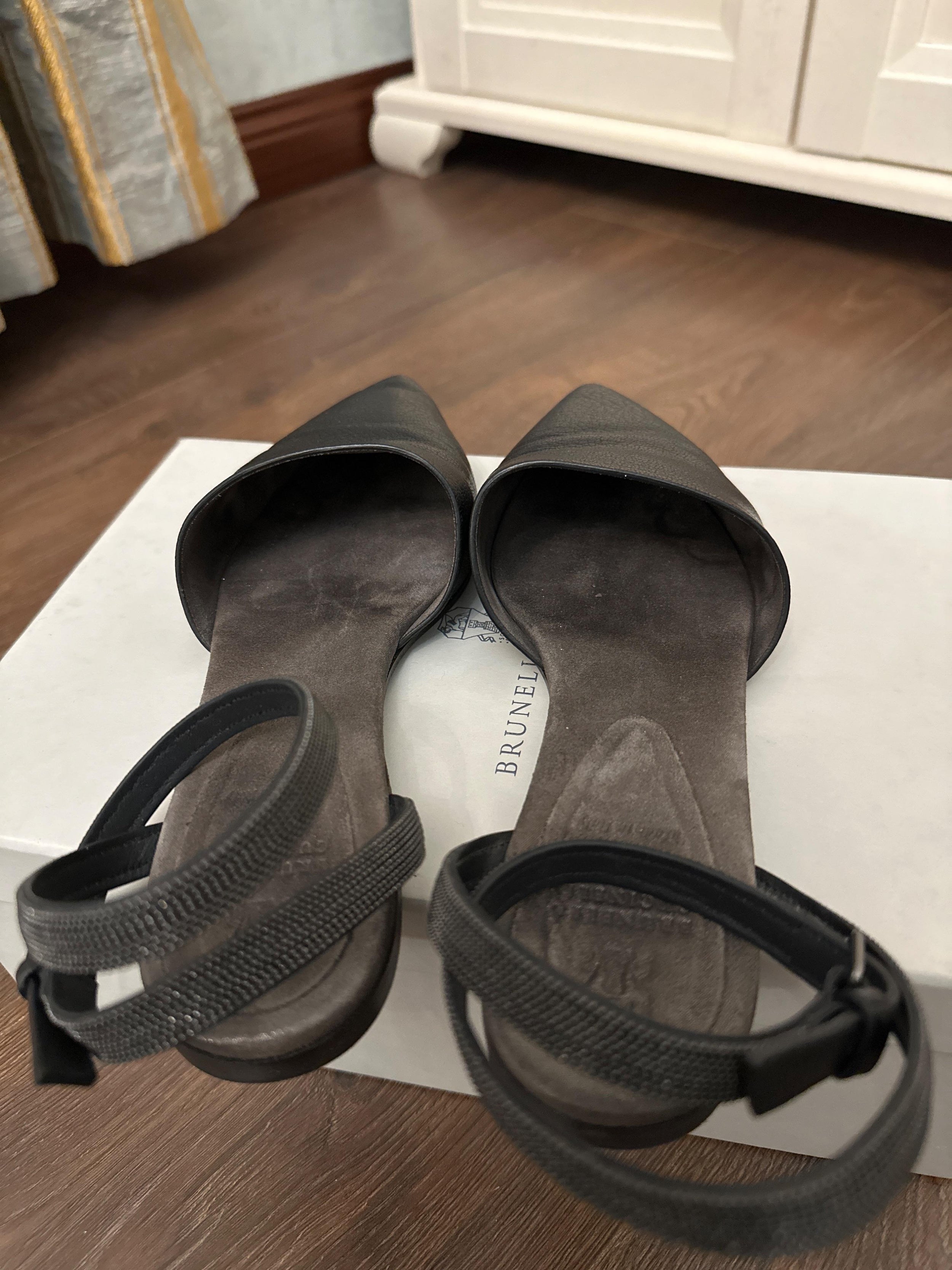 Brunello Cucinelli Black Monili Ankle Wrap Flats
