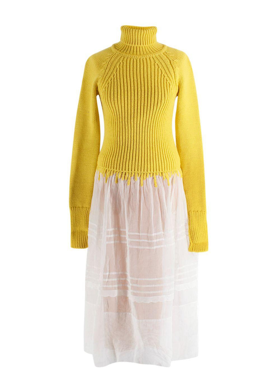 Loewe Yellow Wool Roll Neck Sheer Dress