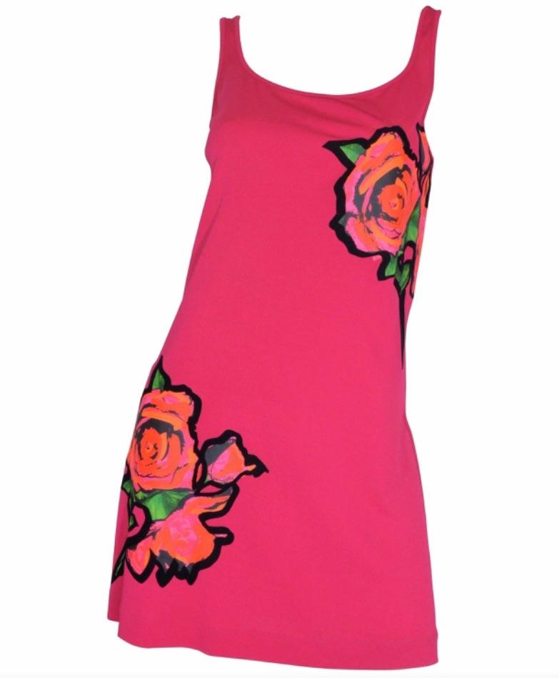 Stephen Sprouse pink cotton jersey rose print mini dress