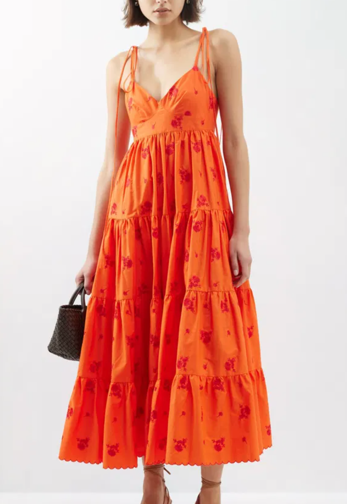 Erdem Floral-Embroidered Tiered Cotton-Poplin Midi Dress