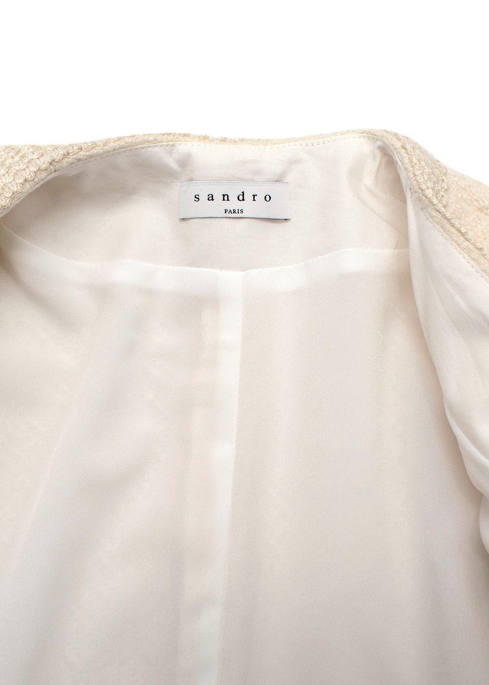 Sandro Cream S Jacquard Short Sleeve Mini Dress