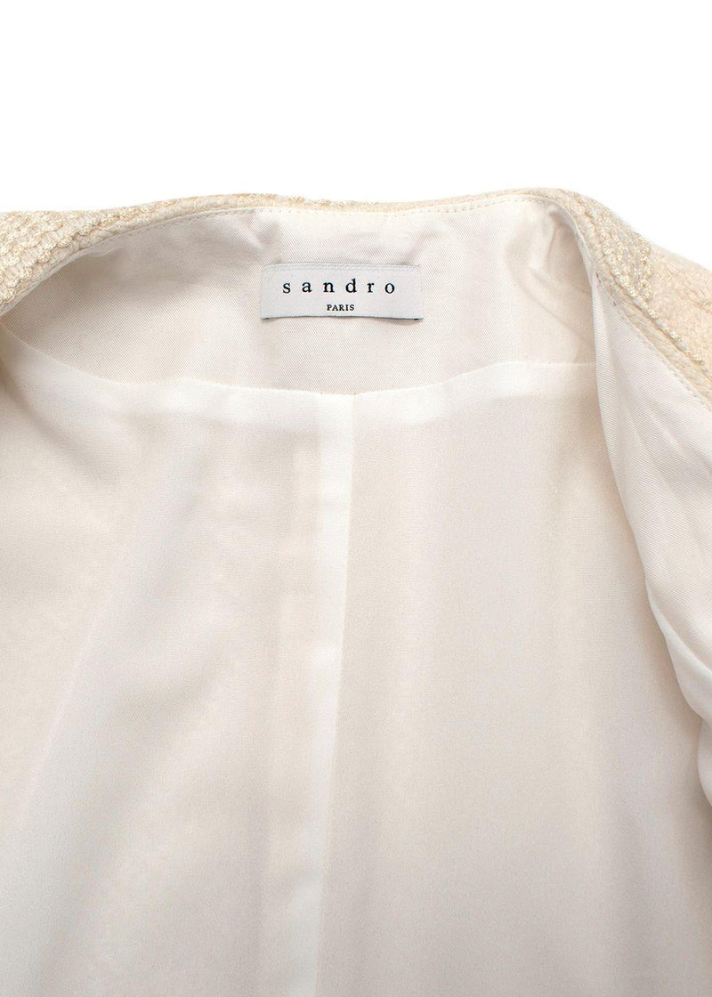 Sandro Cream S Jacquard Short Sleeve Mini Dress