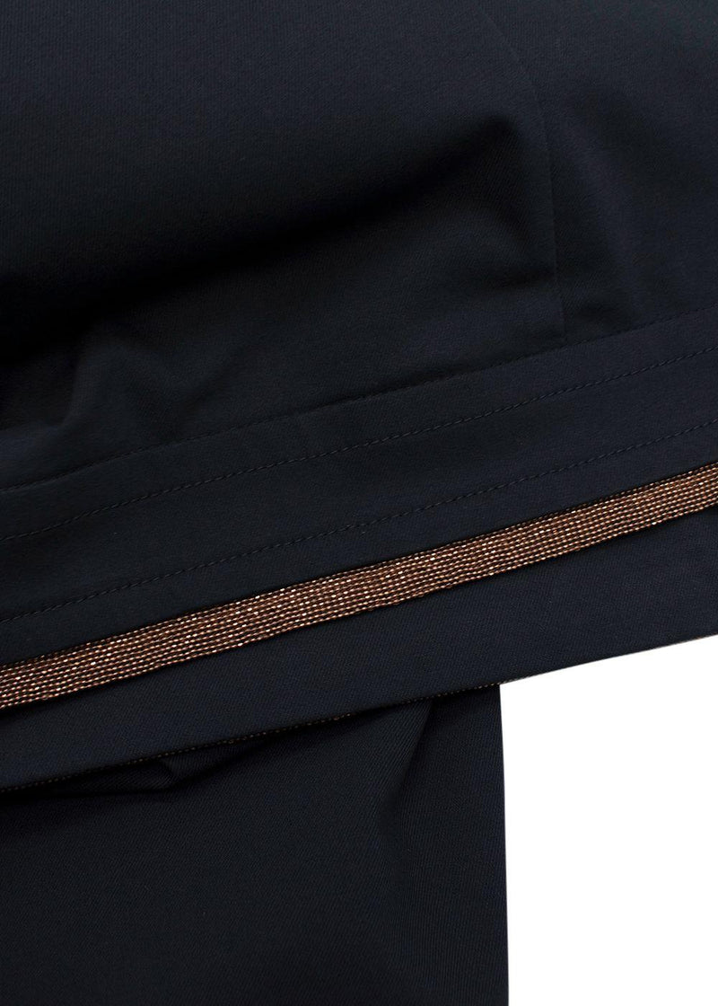 Brunello Cucinelli Navy Midi Skirt with Signature Waistband Detail