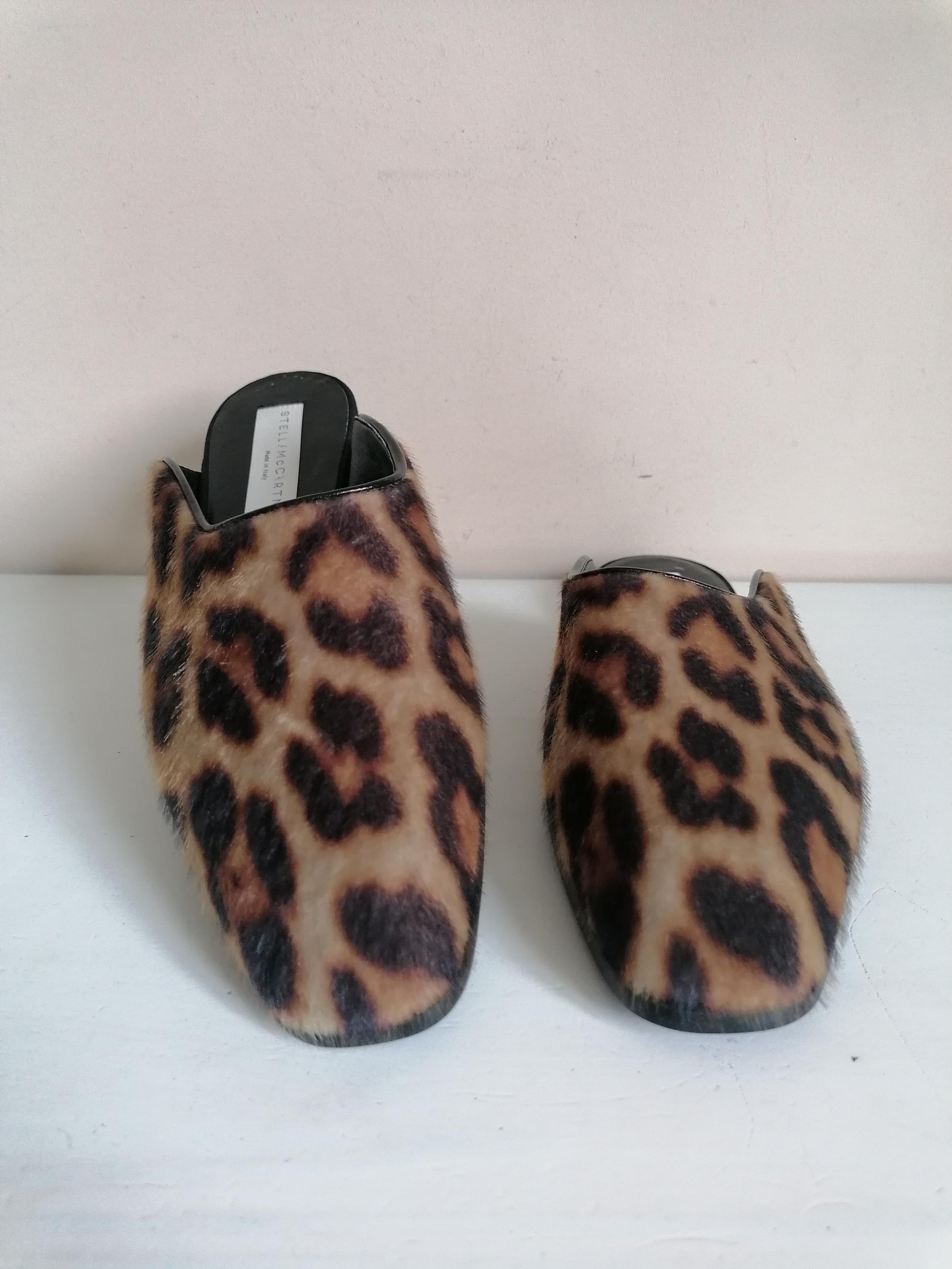 Stella McCartney Leopard Print Faux Calf Hair Mules