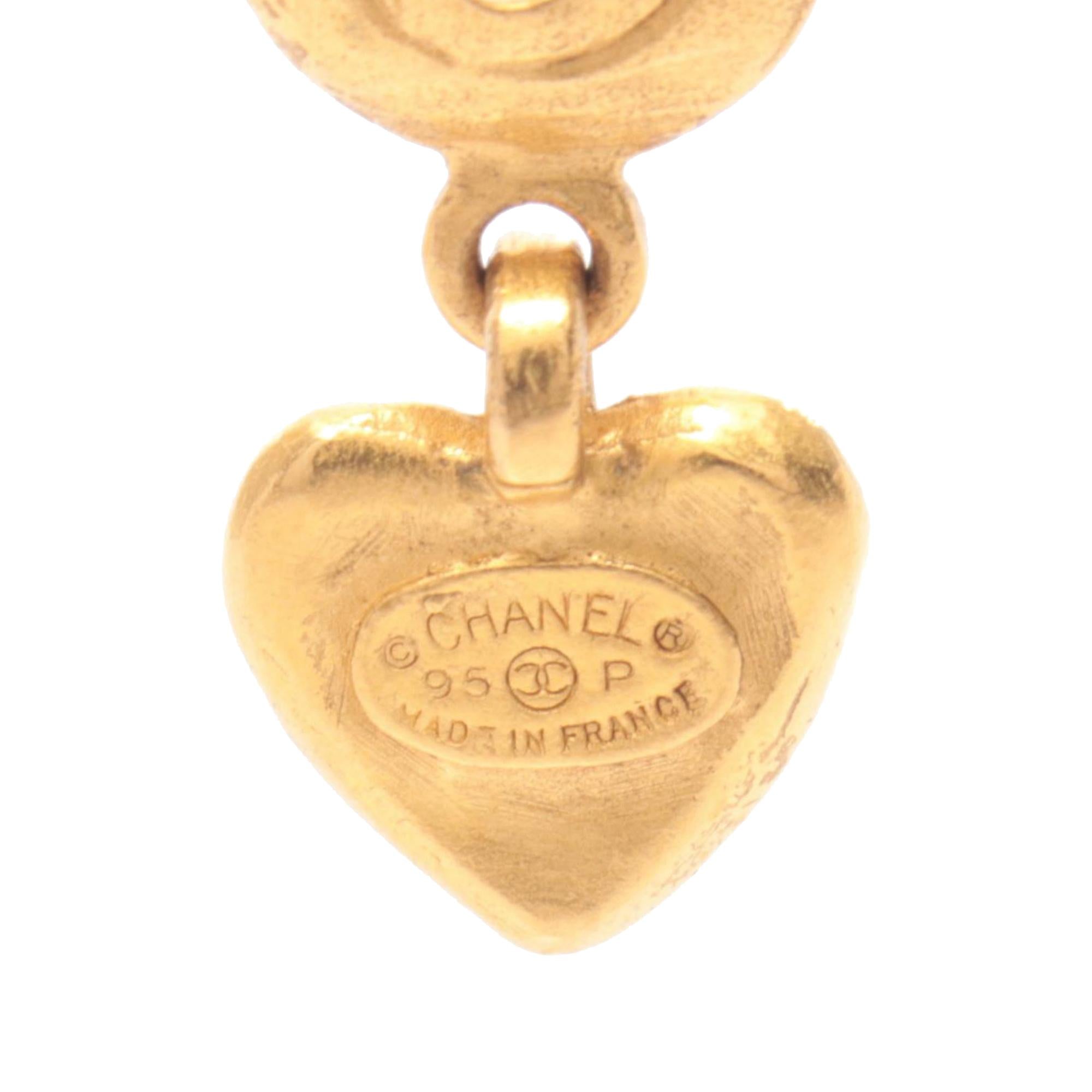 Chanel Gold Plated Heart Drop Clip on Earrings