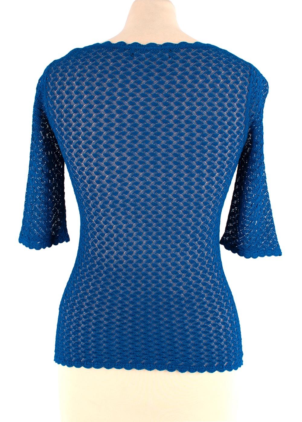 Blue Sheer Knitted Short Sleeved Top