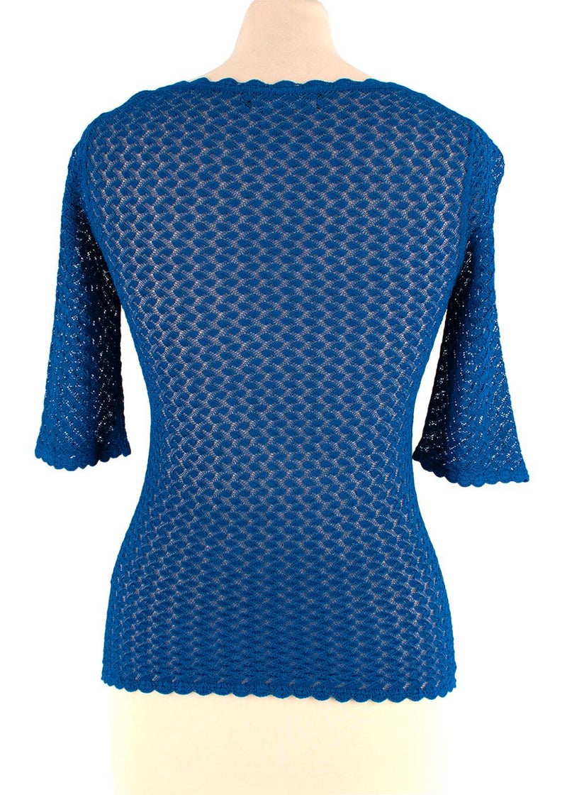 Blue Sheer Knitted Short Sleeved Top