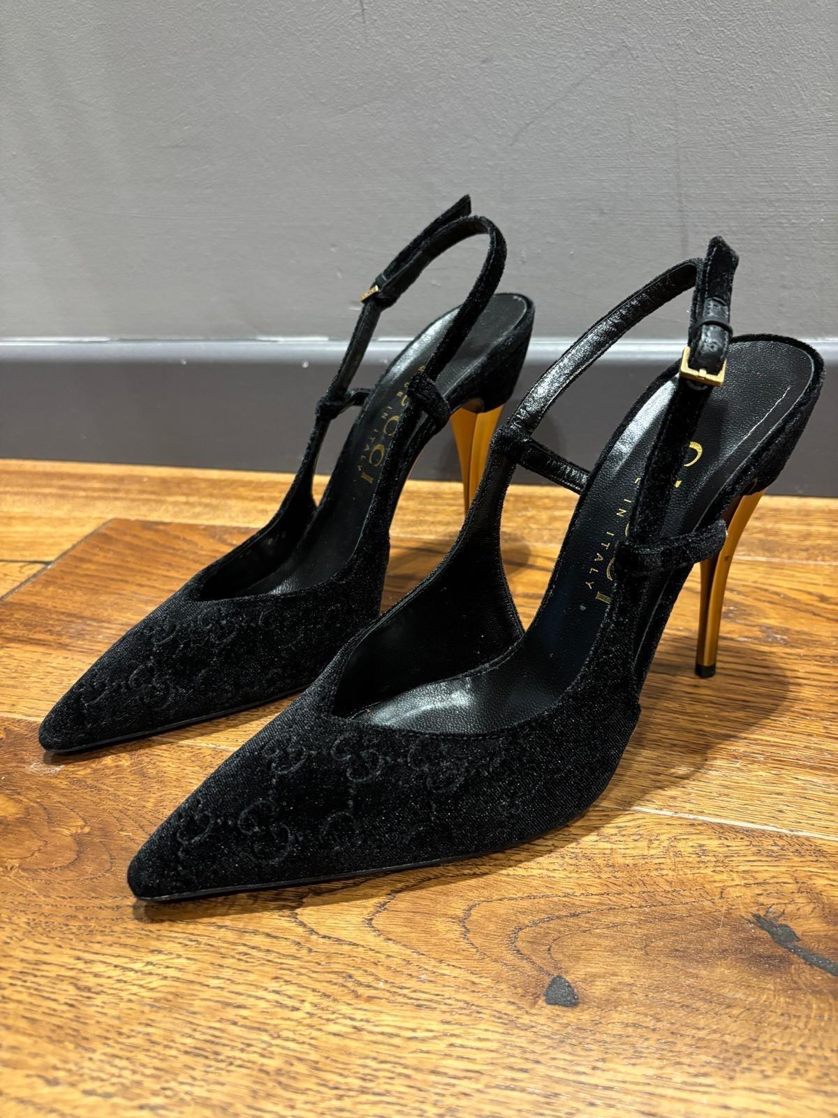 Gucci Black GG Velvet Heeled Sandals