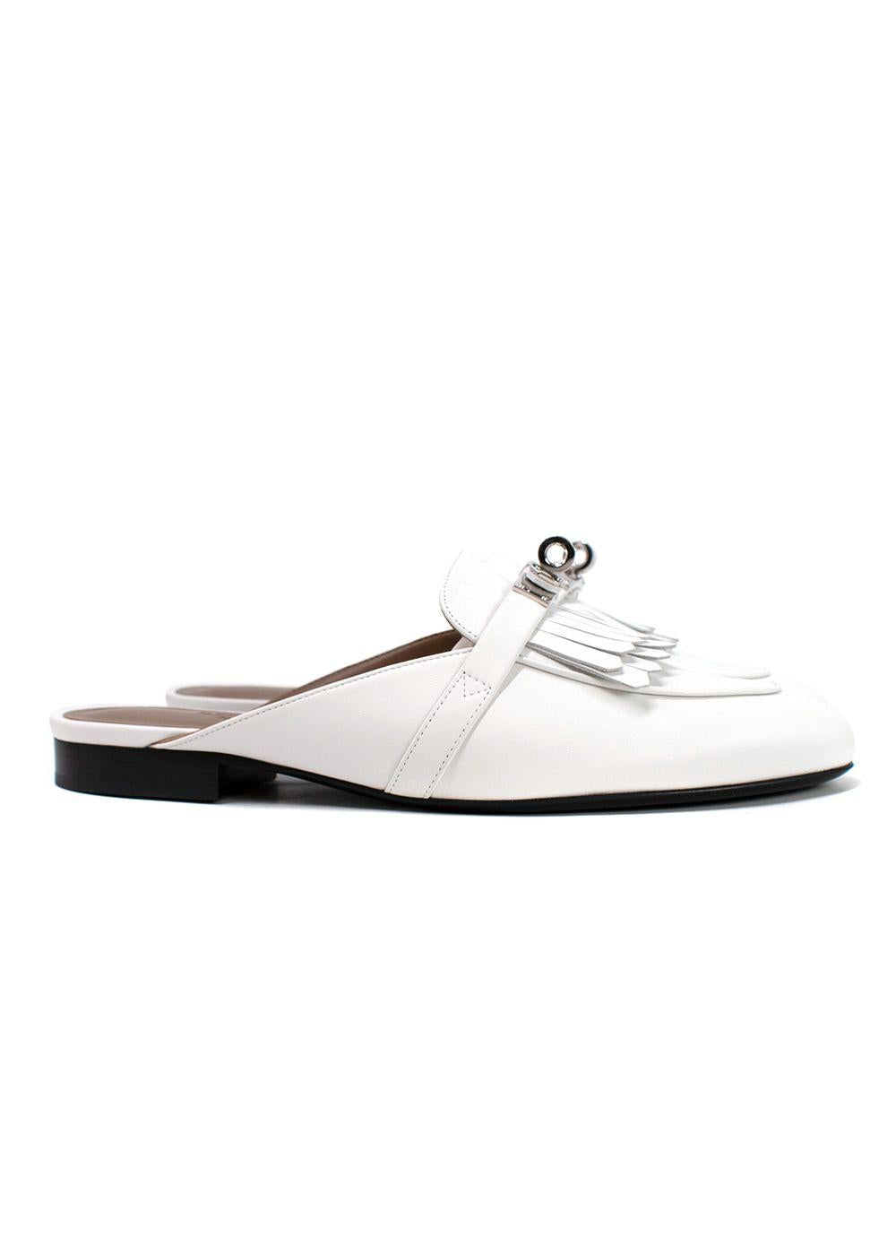 Hermes White Calfskin Oz Mules