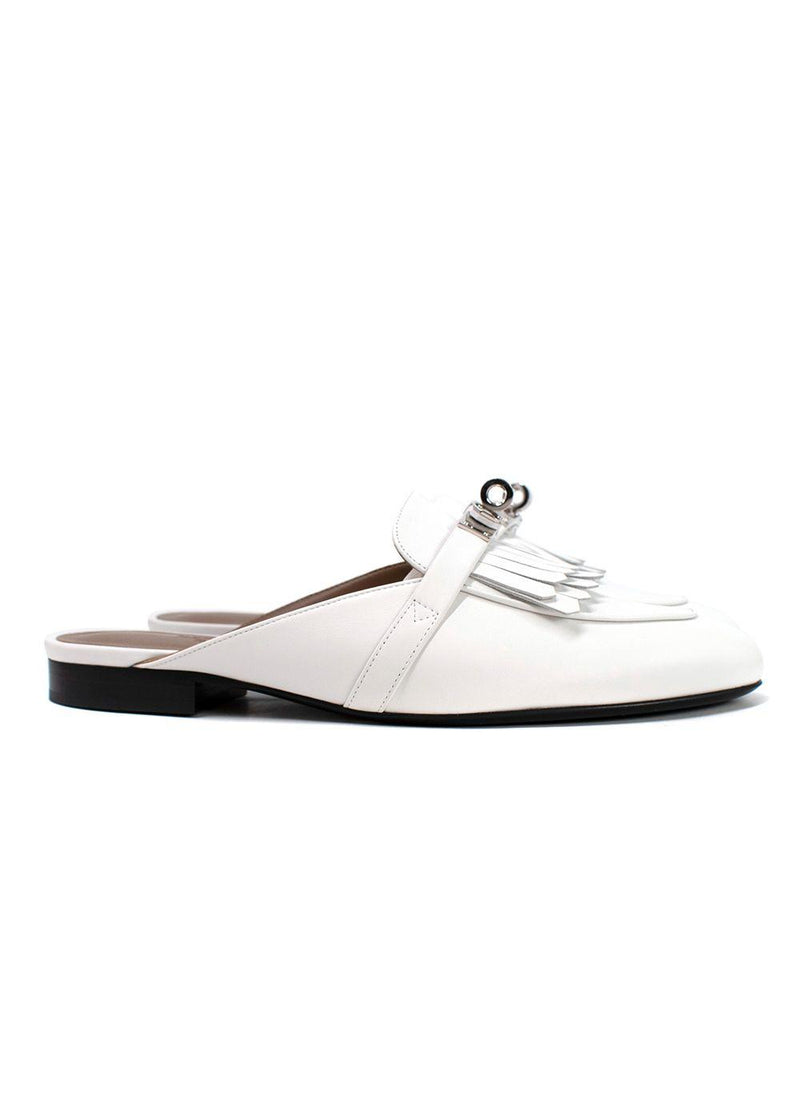 Hermes White Calfskin Oz Mules
